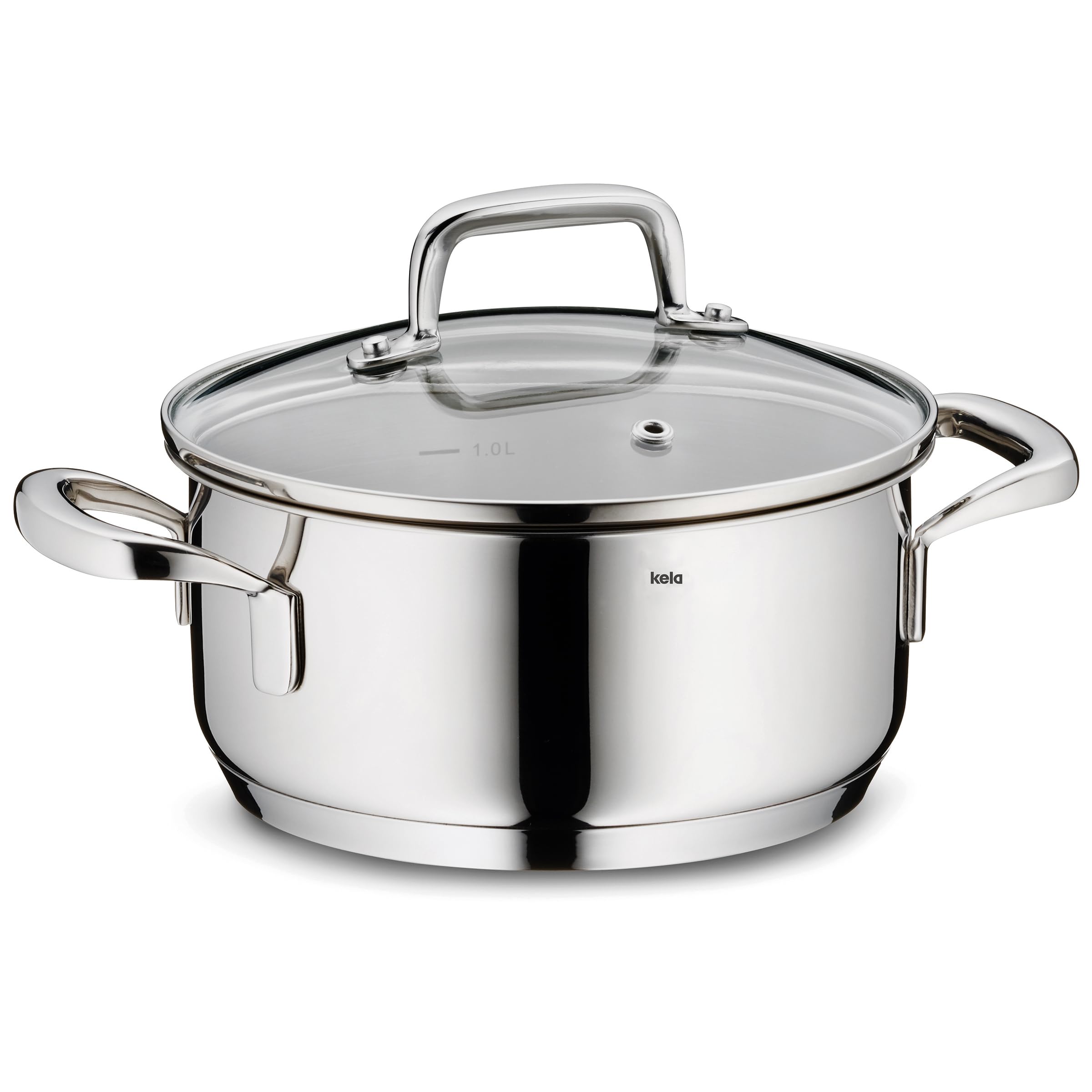 kela frying pot 20 cm FLAVORIA, induction saucepan 2.4 L, glass lid with steam outlet valve, inner scale, small saucepan, uncoated