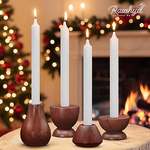 Miniatura 3 de Velas de Adviento con portavelas de madera (juego de 4), velas cónicas blancas de 10 horas y soportes de madera de mango, decoración navideña