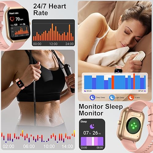 Miniatura 3 de Reloj inteligente para mujer, reloj inteligente HD de 1.96 pulgadas (respuestahacer llamada) con monitor de frecuencia cardíacasueñoSpo2podómetro,