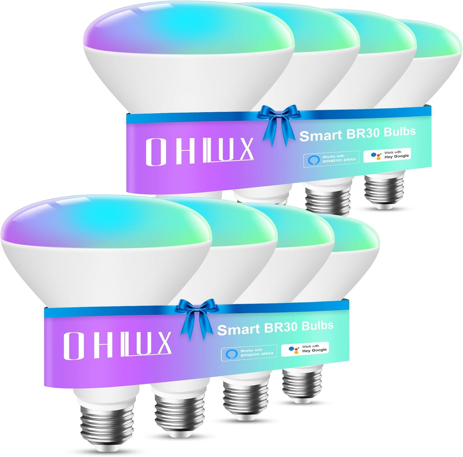 OHLUX Smart WiFi Flood Light Bulbs E26 Base 900Lumen (100W Equivalent),10W BR30 LED Bulb Compatible with Alexa, Google Home, Siri, 2700K-6500K Dimmable, Indoor use (No hub Required) - 8Pack BR30-8P