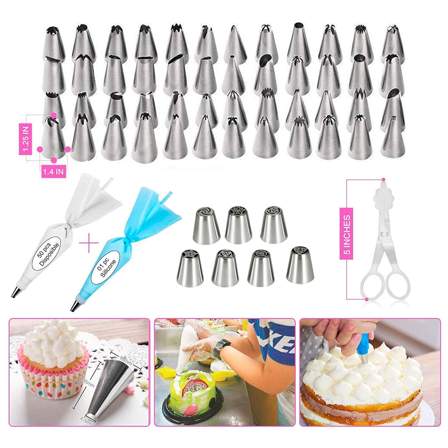 WIGUROE Kit Decorazione Torte 255 Pezzi | Piatto Girevole E Sac à Poche Per Principianti | Set Completo - 5