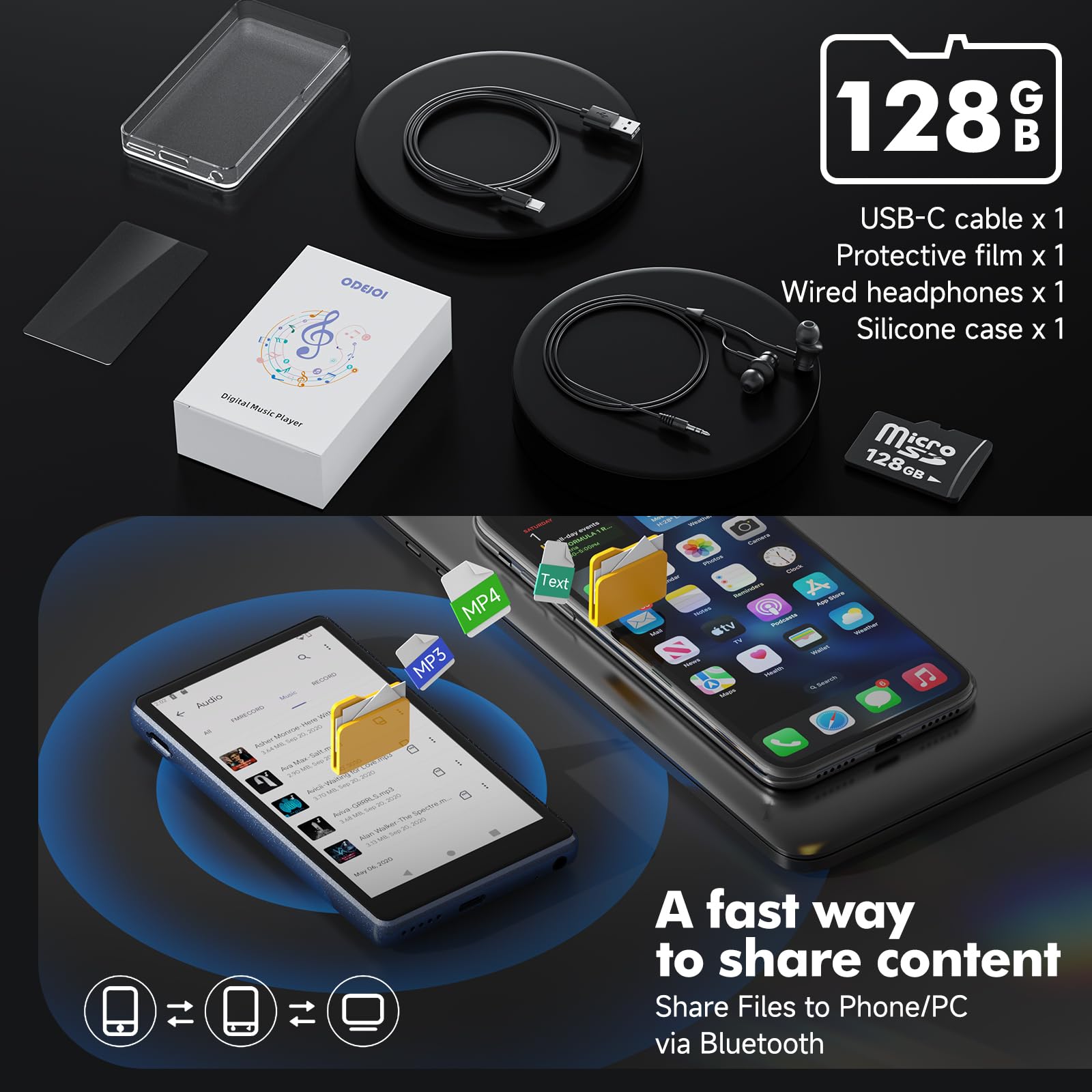 Lettore MP3 163GB Spotify con WiFi Bluetooth, Touchscreen da 4,5 pollici, Lettore MP4 Android 13, Compatibile con Audible, Radio FM, Amazon Music, Deezer, Pandora, Play Store