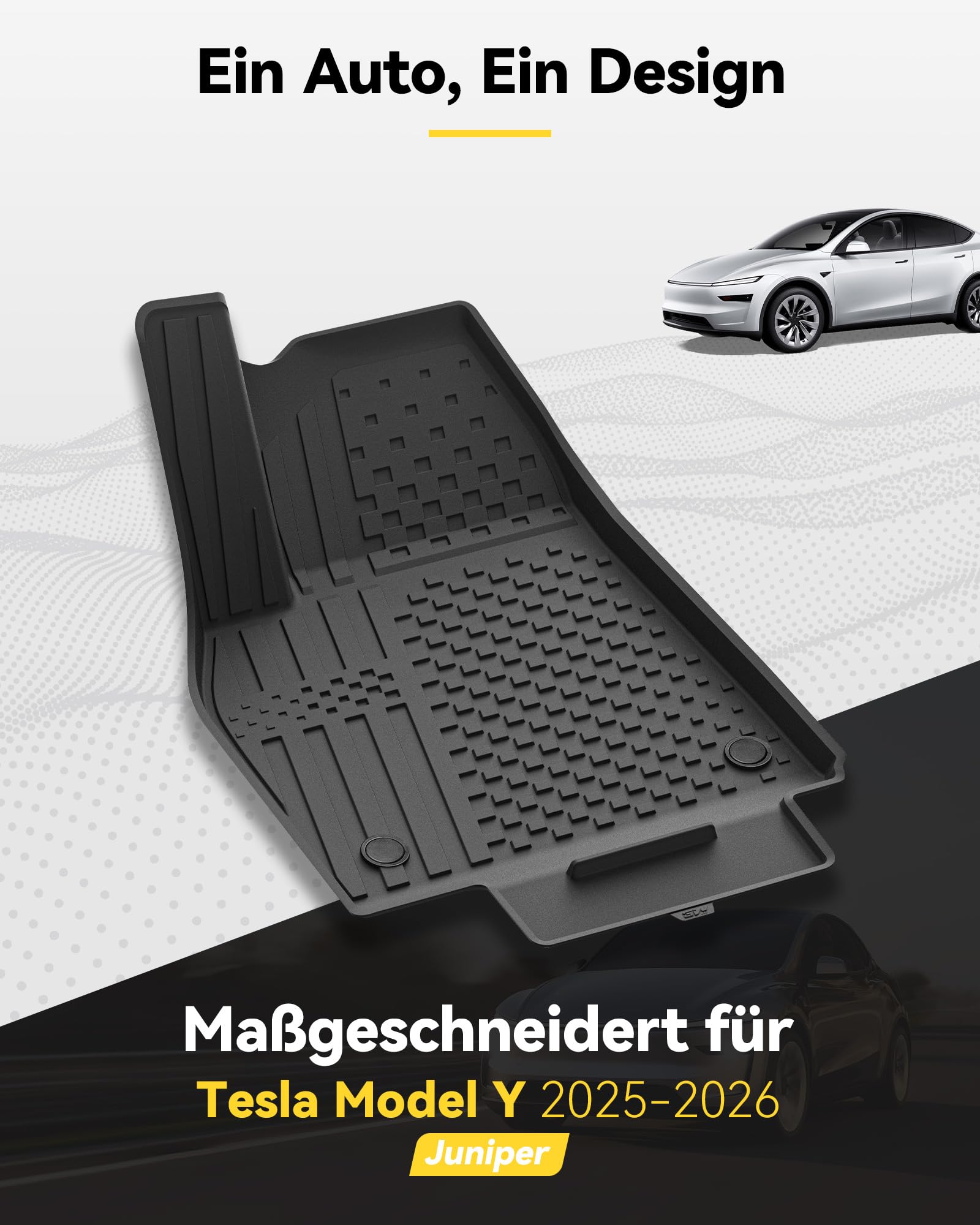 3W für Tesla Model Y Neu 2025 2026 Juniper Premium/Performance/Standard Fußmatten und Kofferraumwanne, TPE Allwetter Fussmatte und Kofferraummatte Autofußmatten Zubehör
