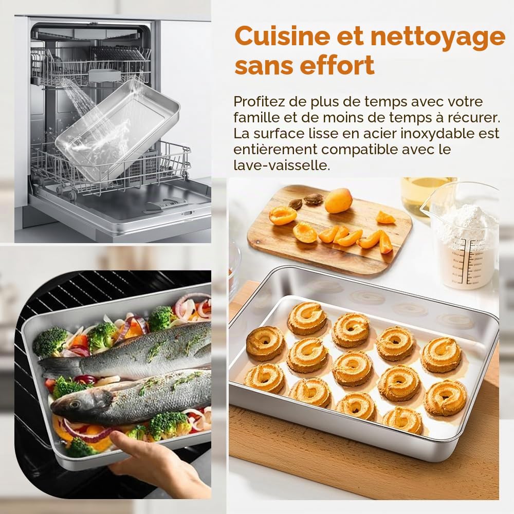 Plaque de Cuisson avec Couvercle 31 x 24 x 5 cm Récipients Alimentaires Plaque de Cuisson en Acier Inoxydable avec Couvercle Hermétique Moule à Gâteau Carré pour Desserts Tiramisu