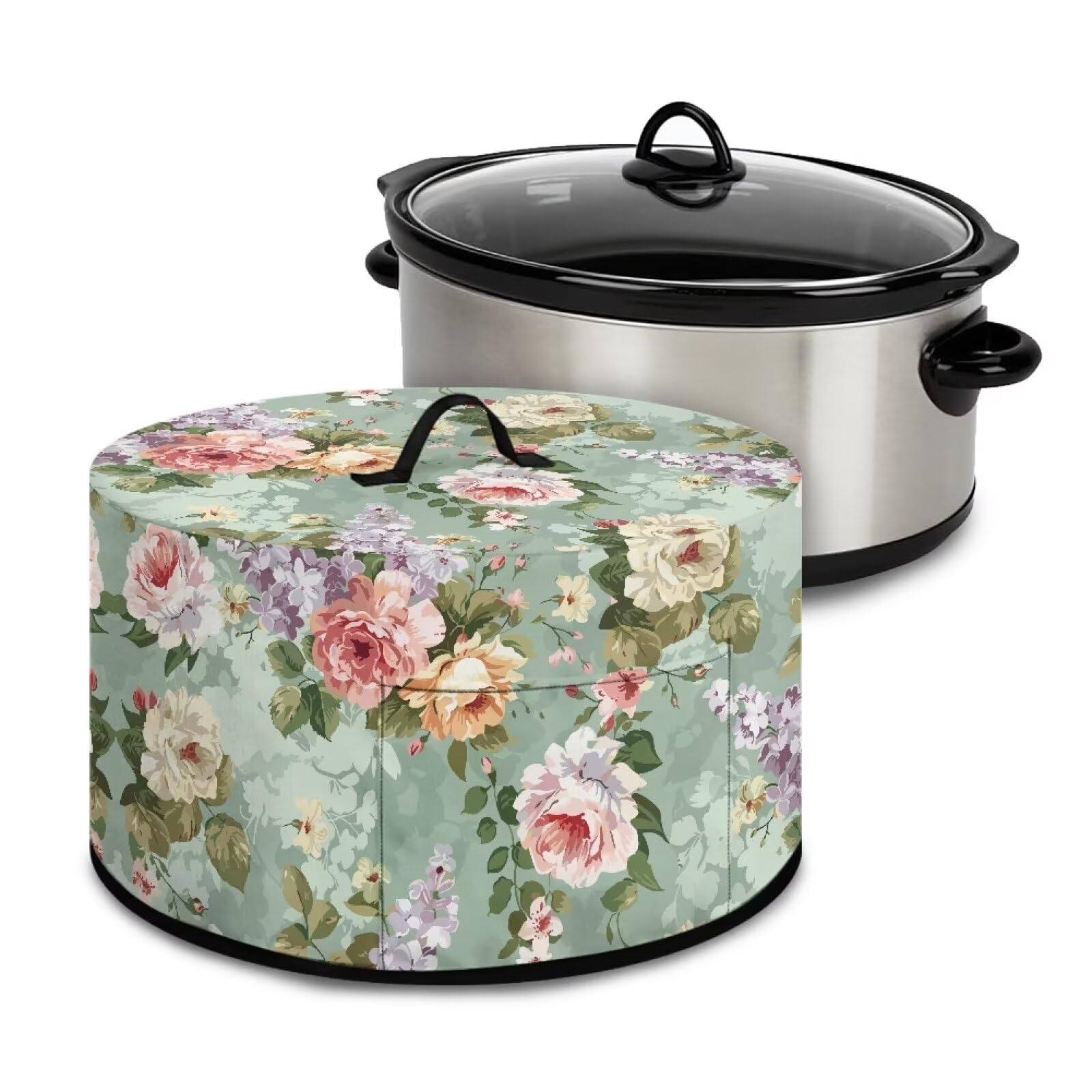 Cugasmaru Spring Flower Slow Cooker Cover Compatible with 6-8 Quart Slow Cookers Cover Oval Kitchen Small Appliance Dust Covers Easy to Keep Clean