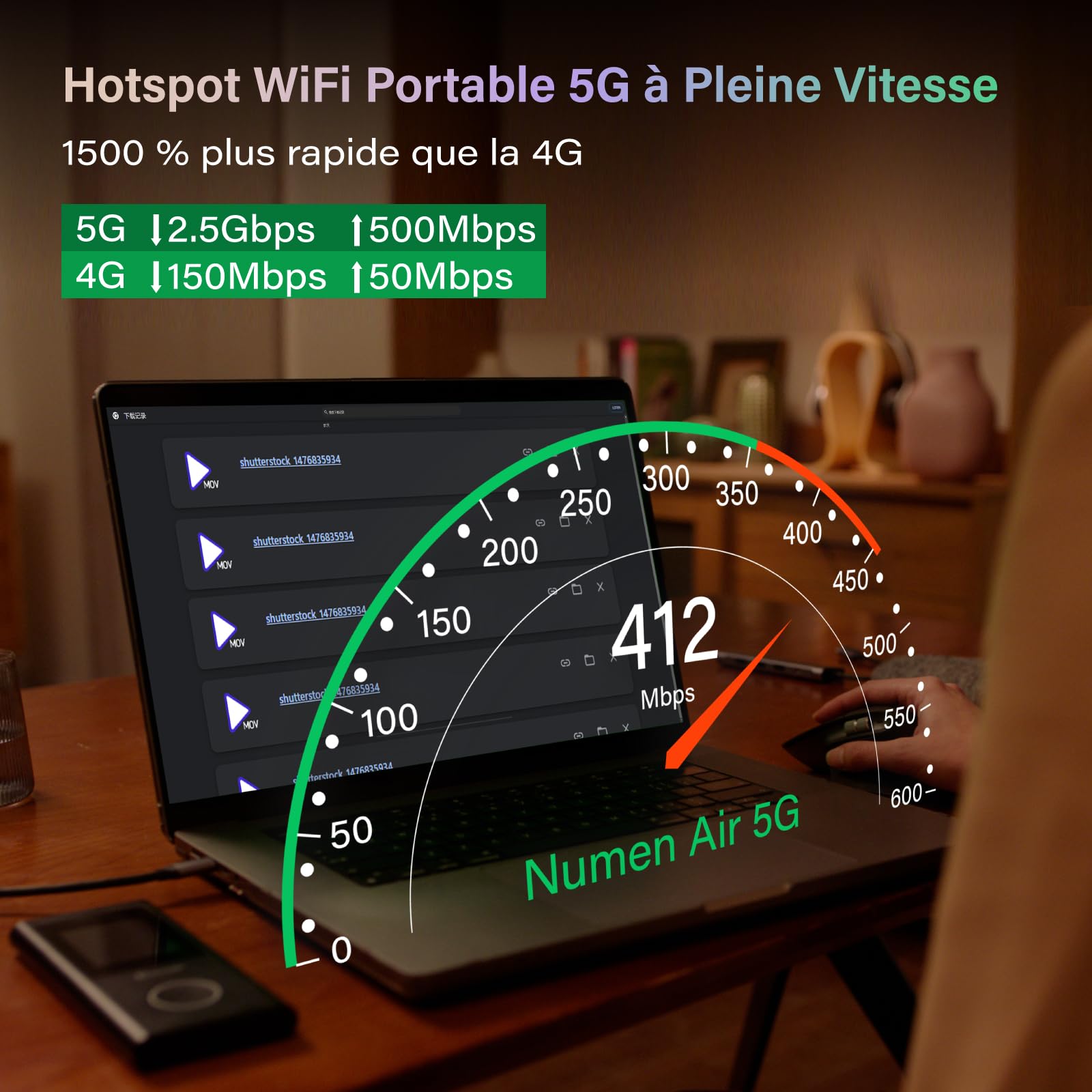 GlocalMe U50 Numen Air 5G Routeur WiFi Mobile, Bandes Fréquence Globales, Pas Besoin de Carte SIM, Prend en Charge 16 appareils, Batterie 5400 mAh, Point d'accès Wi-FI de Voyage ou Maison (Noir)