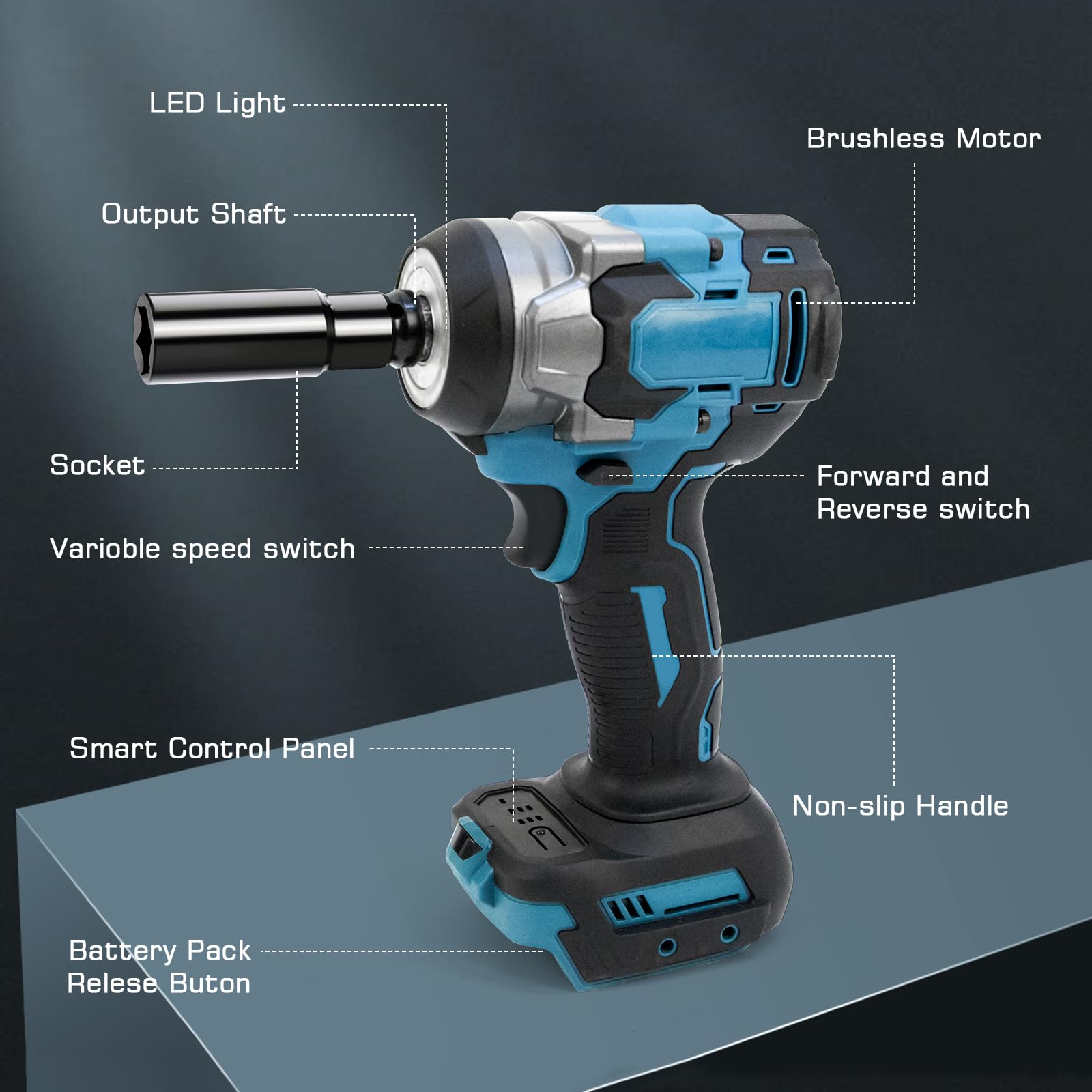 Llave de Impacto Inalámbrica Brushless 700Nm Atornillador Impacto Compatible con Makita 18V Batería Brushless Pistola de Impacto Bateria 1/2 Pistola de Impacto Electrica, 6 Tomas de Impacto
