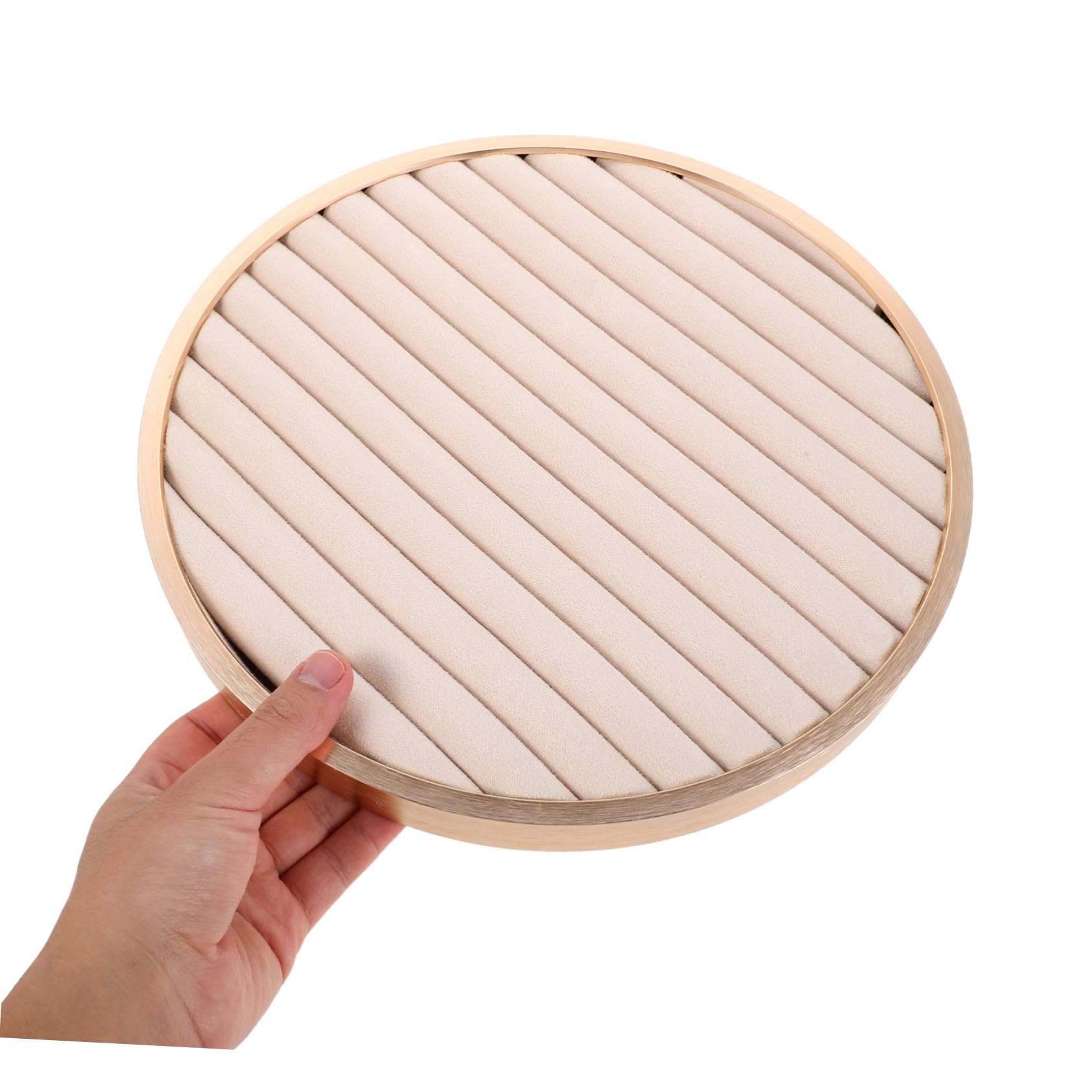 Bandeja Redonda Pequeña de Terciopelo Beige para Joyería Organizador Versátil para Anillos Pendientes y Pulseras Exhibidor Protector para Tienda y Uso Personal