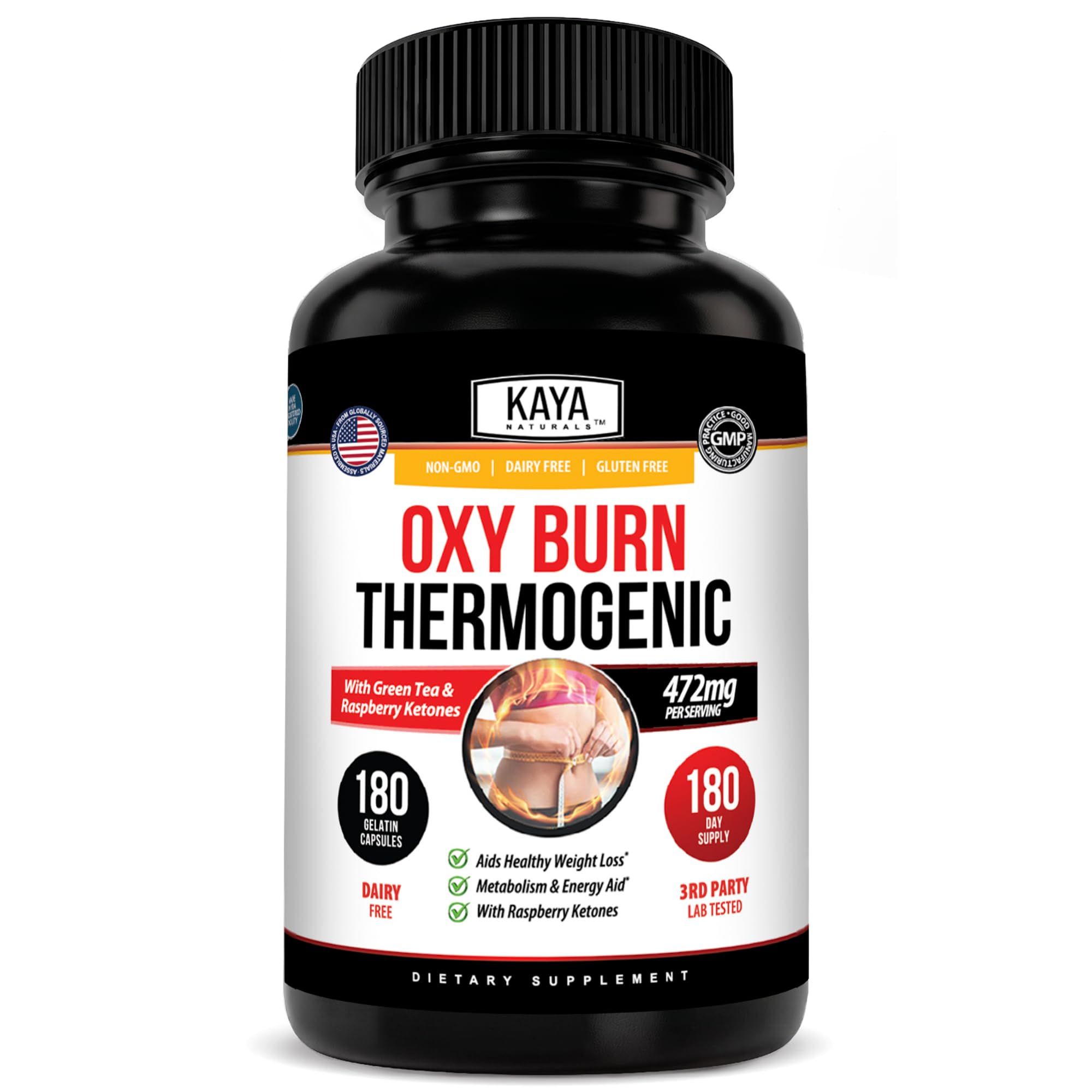 Kaya Naturals Oxy Burn Thermogenic Green Tea & Raspberry Ketones 180 Count 180 Count (Pack of 1)