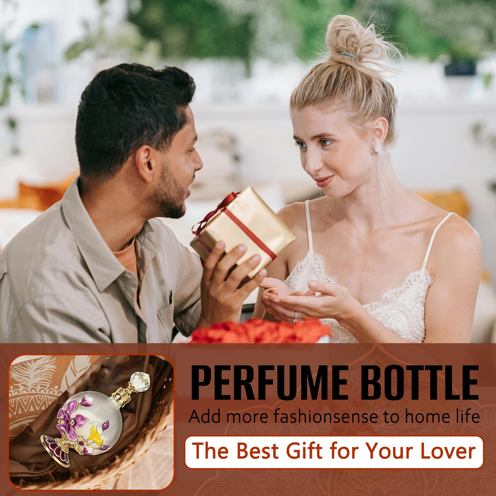 Joyeee Botellas de perfume de vidrio vacías 30 ml con magnolia rosa, frascos portátiles de aceite esencial vintage