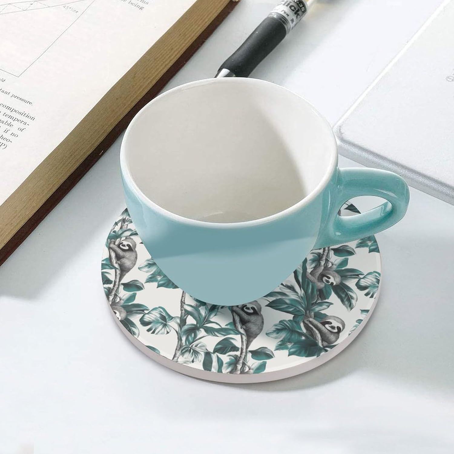 Cute Sloths Funny Round Ceramic Coasters for Drink Absorbent Cup Holders Tabletop Protection