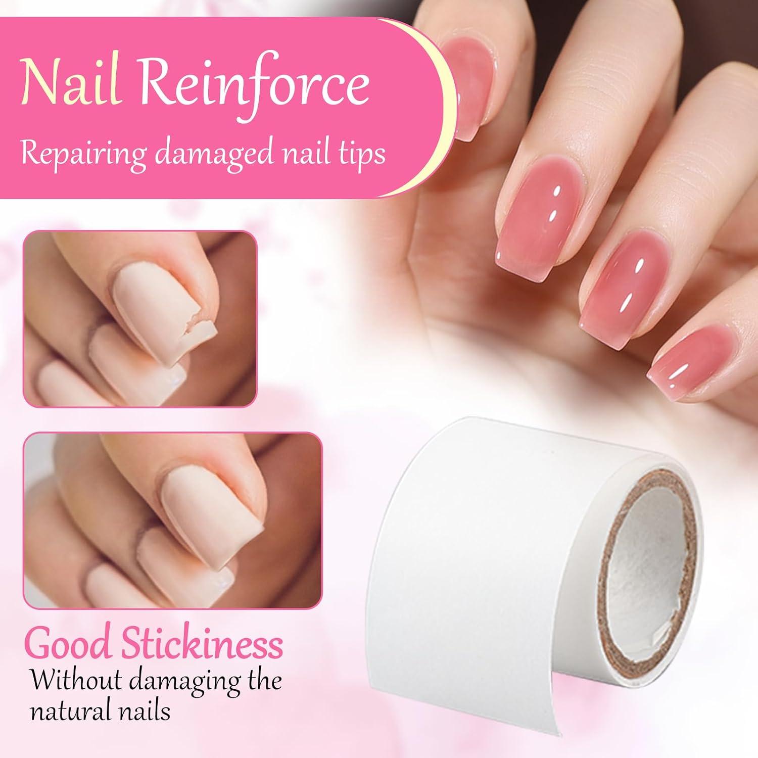 NICENEEDED Fiberglass Silk Nail Wrap, 39.37 Inch Self-Adhesive Nail Art Extension Stickers, Repair & Protect Damaged Nails, White, 1 Roll