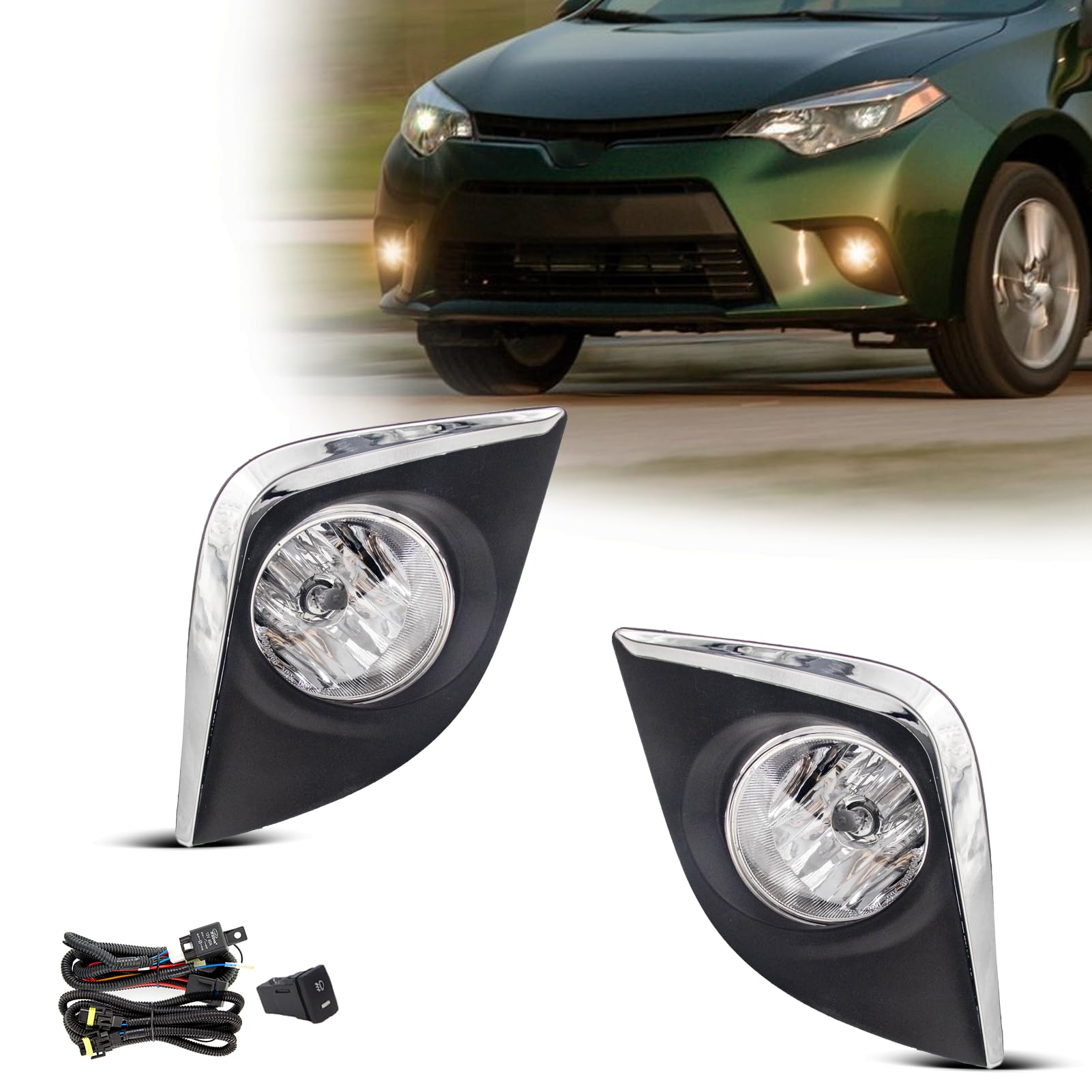 SPIEGEER Fog Lights Assembly for 2014 2015 2016 Toyota Corolla Altis L LE CE ECO (Not Fit SE/S Type) Replacement Kit with Wiring And Switch H16