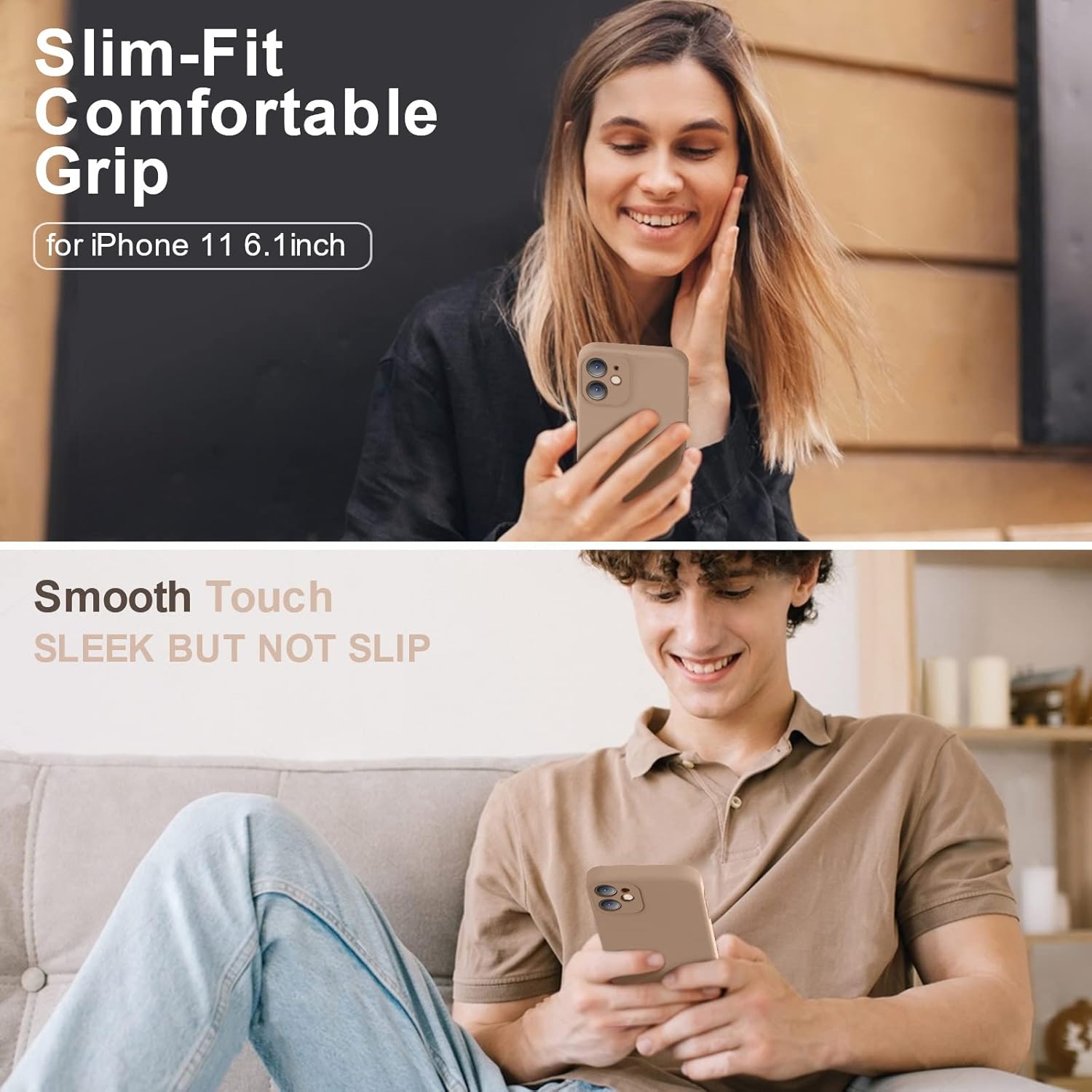 Vooii Compatible with iPhone 11 Case, Upgraded Liquid Silicone with [Flat Edges] [Camera Protection] [Soft Anti-Scratch Microfiber Lining] Phone Case for iPhone 11 6.1 inch - Light Brown