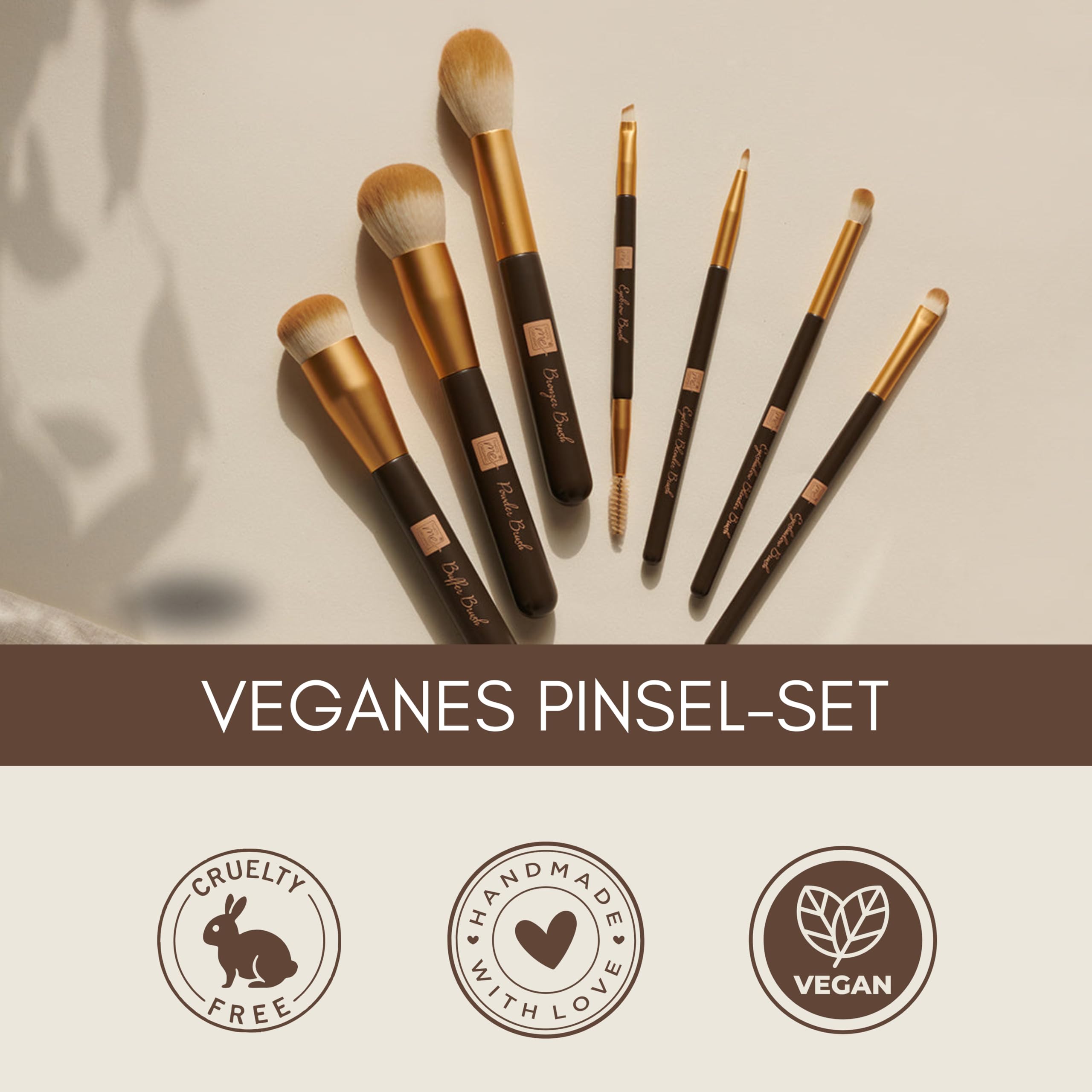 Thats me organic Make-up Pinsel Set – 7 handgefertigte Make-up Pinsel für deinen individuellen Look – Antibakteriell & vegan – Schminkpinselset für Puder, Bronzer, Lidschatten & vielem mehr