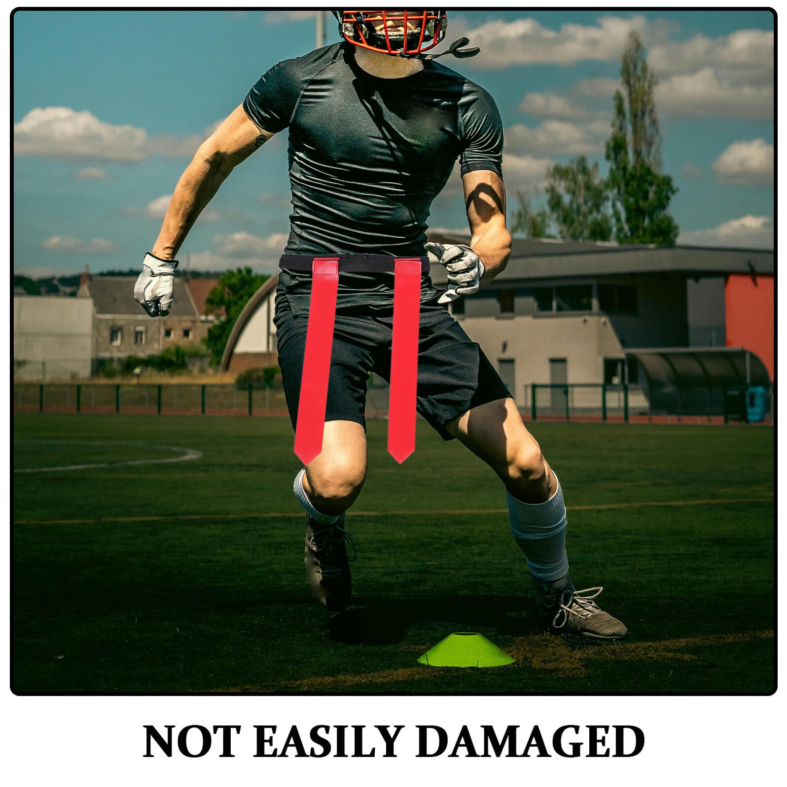 Kisangel 14 Stück Flag Football Gürtel mit Elastischem Taillenbund Abnehmbaren Rot Gelben Flaggen Widerstandsfähig für Jugend und Erwachsene Trainings und Wettkampfausrüstung für Flag