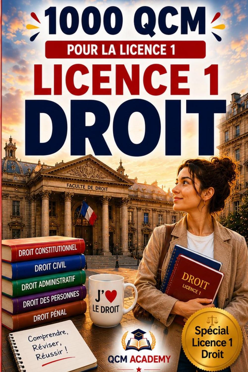 Licence 1 Droit: 1 000 QCM corrigés + 5 examens blancs | Cahier d'entraînement complet | Introduction au droit, droit constitutionnel, droit civil, ... juridictionnelles, droit européen
