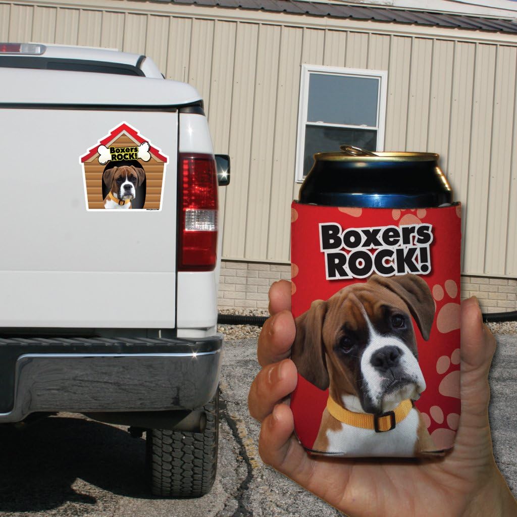 VictoryStore Can and Beverage Coolers - Dog House Shaped Magnet and Can Cooler Set, Boxers Rock!