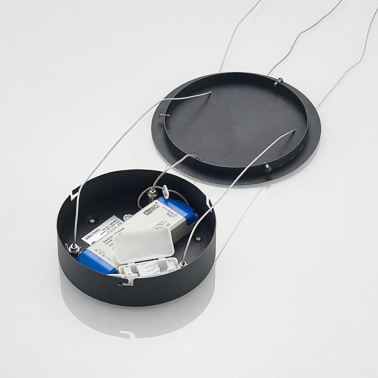Internal view of the Arcchio Albiona LED Pendant Light's ceiling canopy showing wiring connections