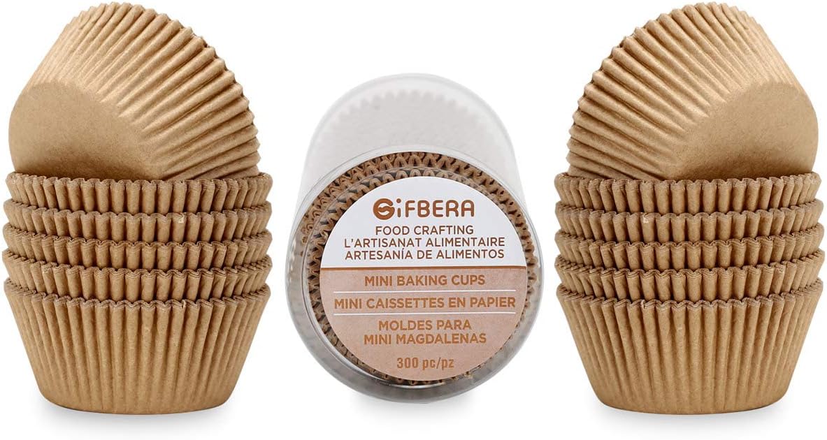 Gifbera Natural Mini Cupcake Liners Odorless Greaseproof Paper Muffin Baking Cups 300-Count, Natural Color - Image 4