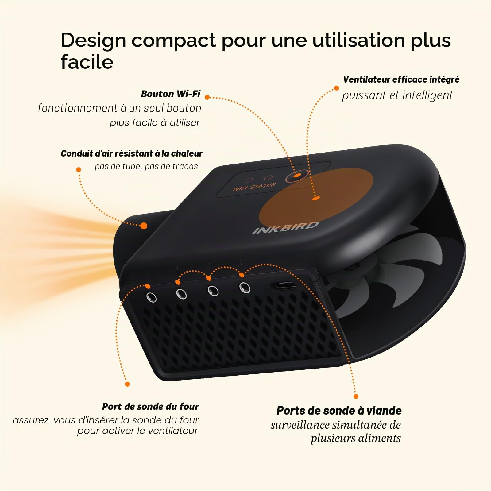Inkbird Ventilateur de barbecue Bluetooth 5.1 et Wi-Fi 2,4 GHz - Thermomètre automatique avec 4 sondes - Compatible avec Big Green Egg, Kamado Joe, Primo, Vision Grill, Akorn Kamado