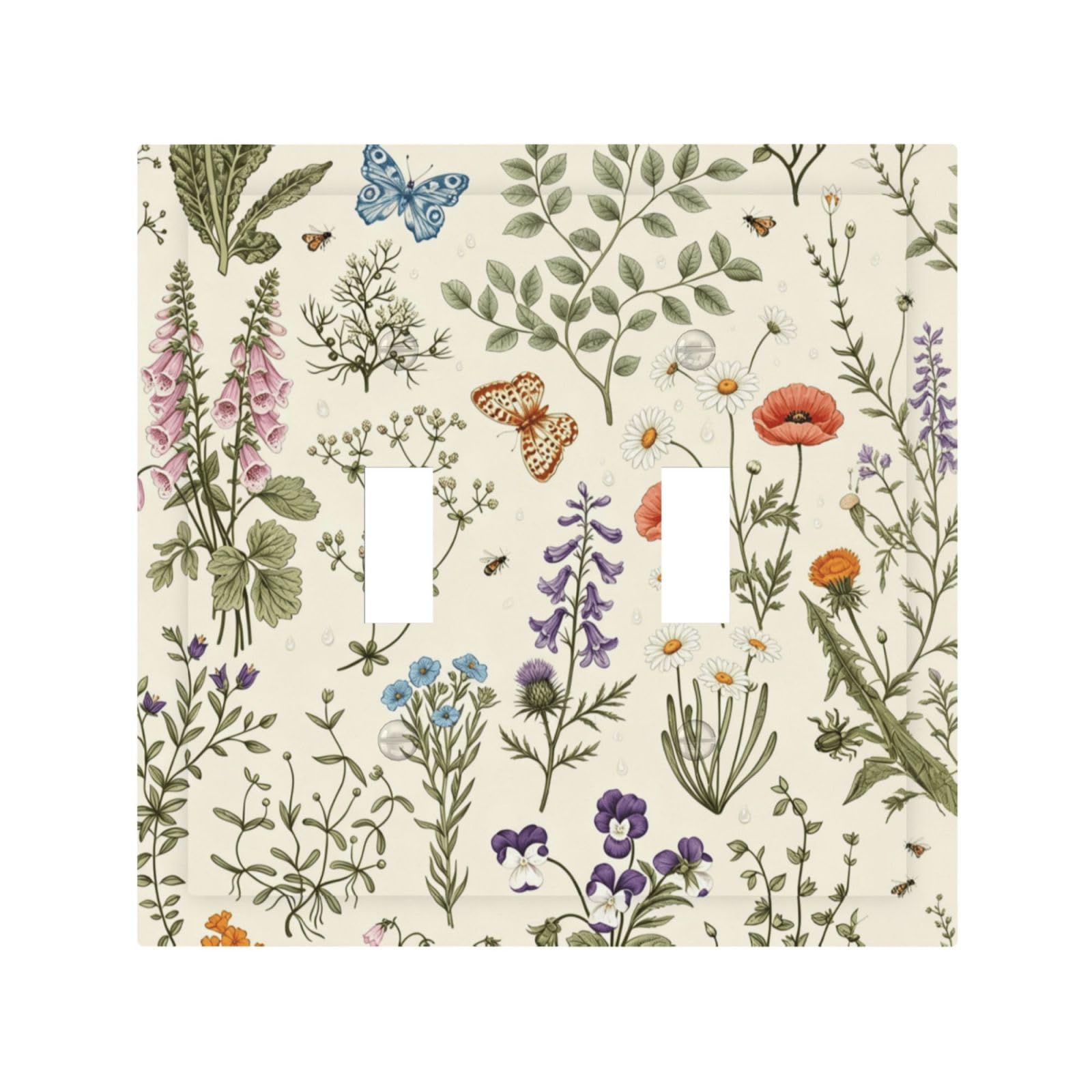 Dwbguo Decorative Light Switch Plate Covers Vintage Botanical Wildflower 2 Gang Wall Plate Unique Double Toggle Cottagecore Vintage Floral Double Light Switch Covers for Bedroom Bathroom Home Decor