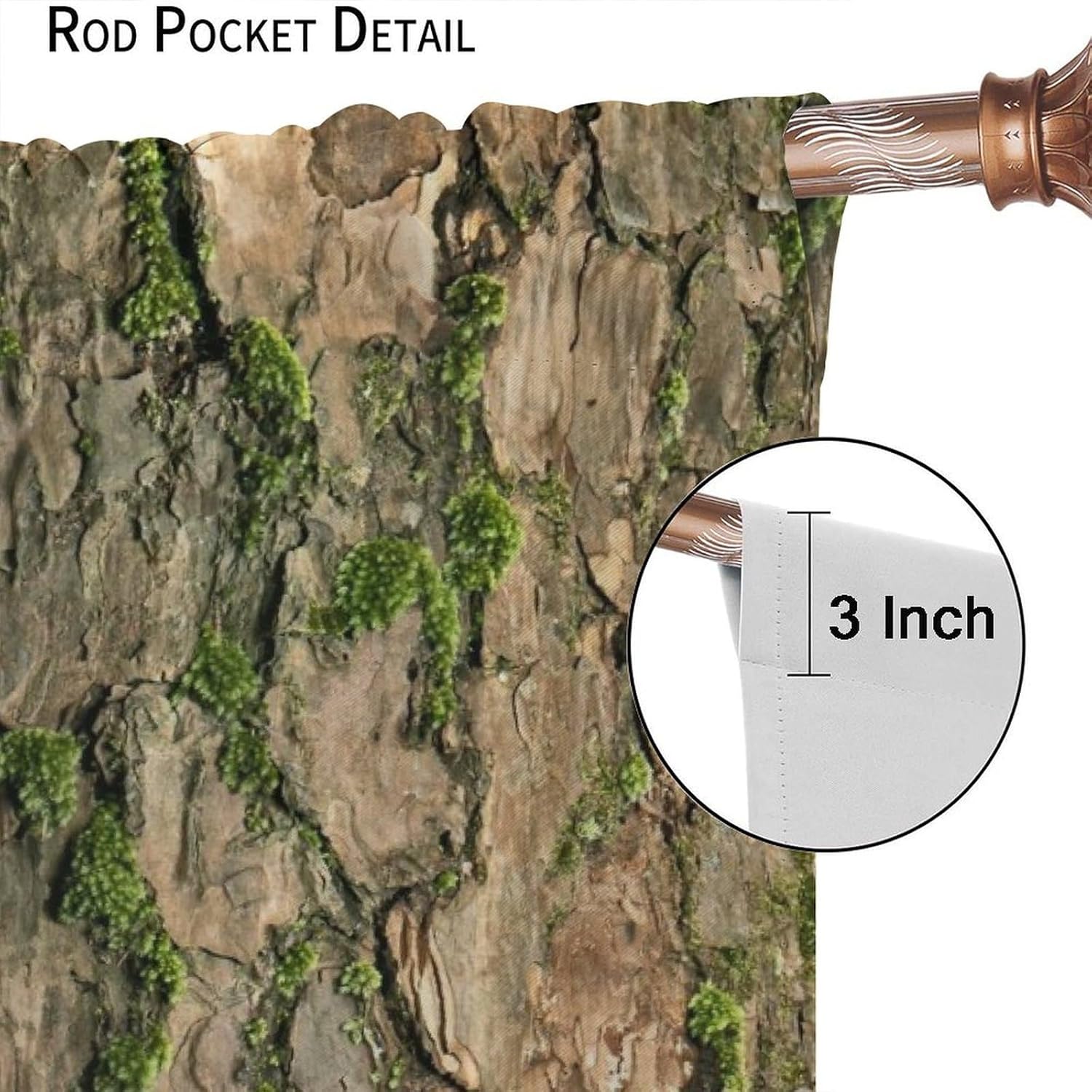 Brown Tree Bark Retro Curtains Green Natural Plant Moss Rustic Country Old Trunk Wood Art Print Blackout Window Treatment for Bedroom Kitchen Living Room Home Decor Window Drapes 42"W X 63"L