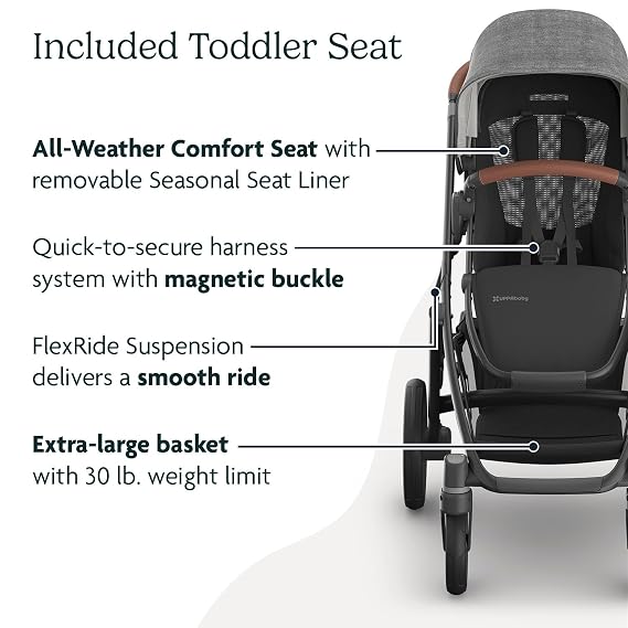 UPPAbaby Travel System - Vista V3 Stroller + Mesa V2 Infant Car Seat Combo - Toddler Seat, Rain Shield, Bug Shield, Storage Bag, Car Seat, Base + Infant Insert Included - Greyson (Charcoal Melange)