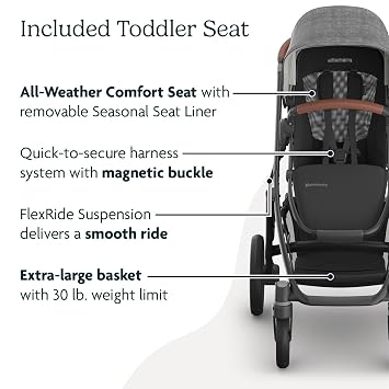 UPPAbaby Travel System - Vista V3 Stroller + Mesa V2 Infant Car Seat Combo - Toddler Seat, Rain Shield, Bug Shield, Storage Bag, Car Seat, Base + Infant Insert Included - Greyson (Charcoal Melange)