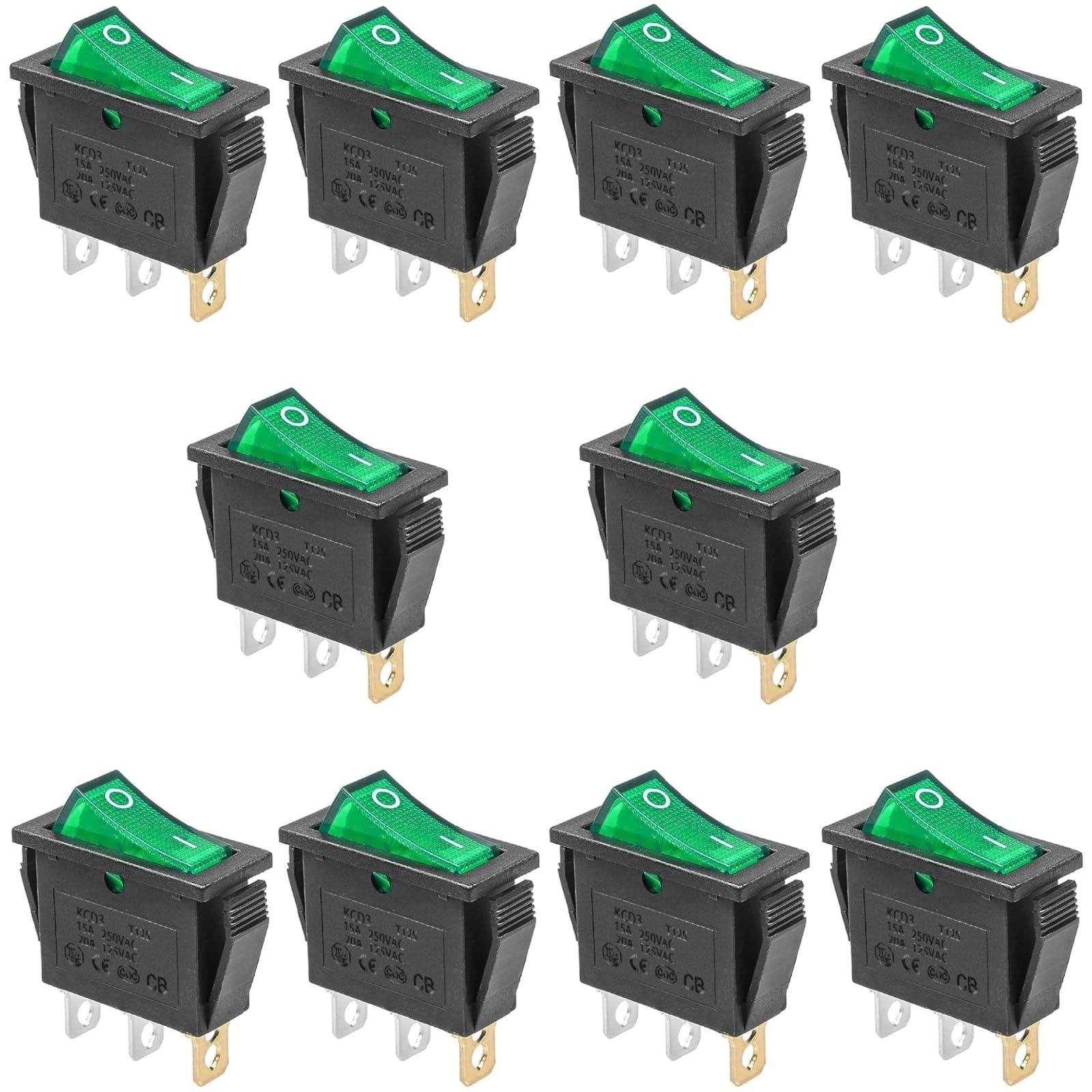 10er-Pack KCD3 Wippschalter – 3-polig, 2-Stellungen, 15A 250VAC, Rotes Licht, Für Geräte Und Industrie 15A 250VAC Schalter 10er-Pack KCD3 Wippschalter – 3-polig, 2-Stellungen, 15A 250VAC, Rotes Licht, Für Geräte Und Industrie 15A 250VAC Schalter