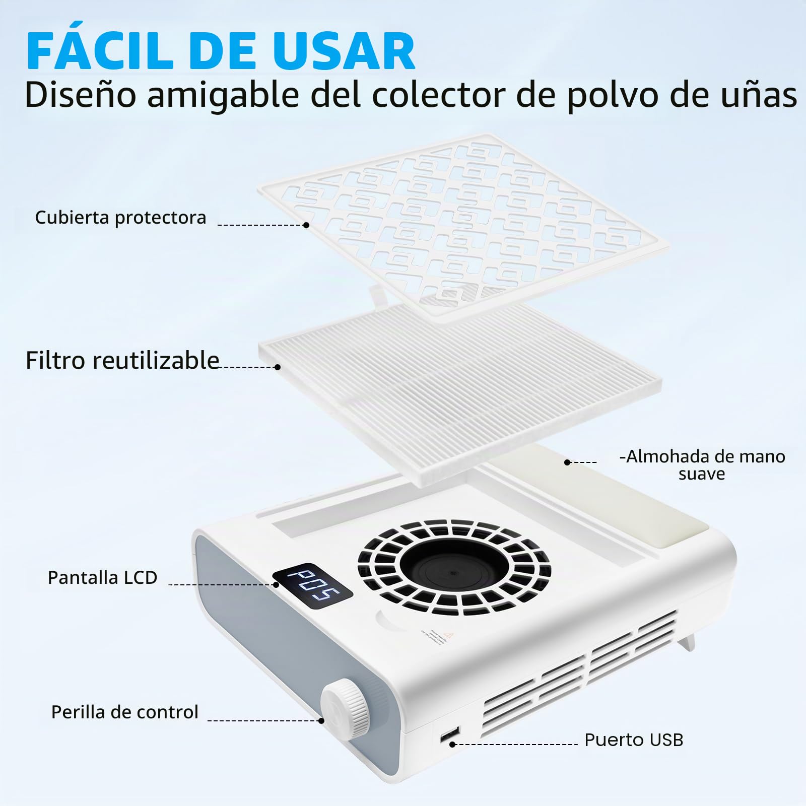 CGBE Extractor de Polvo de Uñas: 12000RPM Extractor de Polvo de Uñas con 2 Filtros Potente Extractor Profesional de Polvo de Uñas y Aspirador Doméstico.