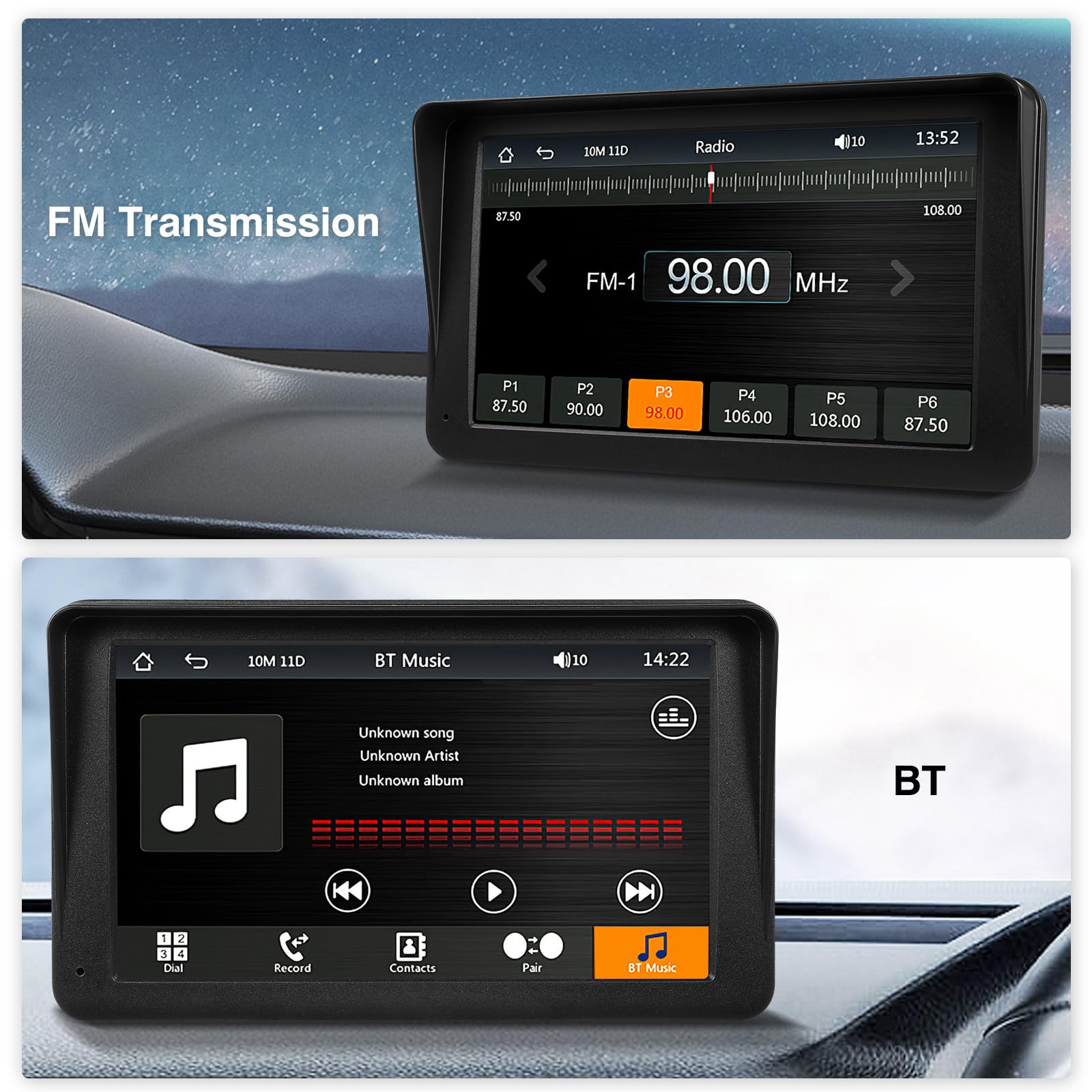 VALICLUD Autoradio sans Fil pour Voiture Fonction Assistance au Recul, Écran Tactile 7 Pouces, Résolution 1024x600, Compatible Parking, Matériau Abs Noir