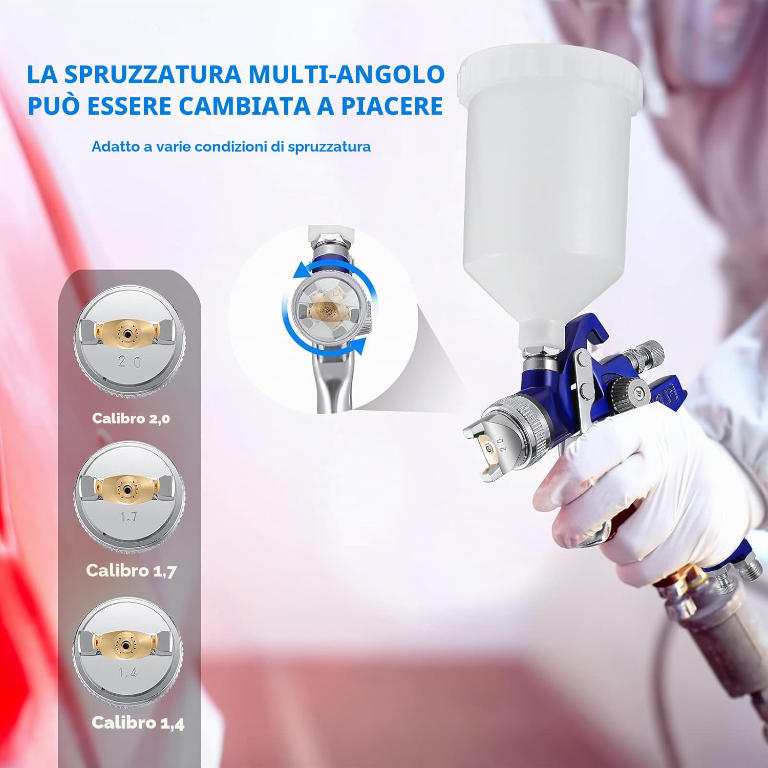HVLP Pistola a spruzzo ad alta atomizzazione Pistola a spruzzo per riparazioni di piccoli mobili per auto con regolatore di pressione dell'aria Serbatoio vernice da 600cc 1.4/1.7/2.0mm ugello