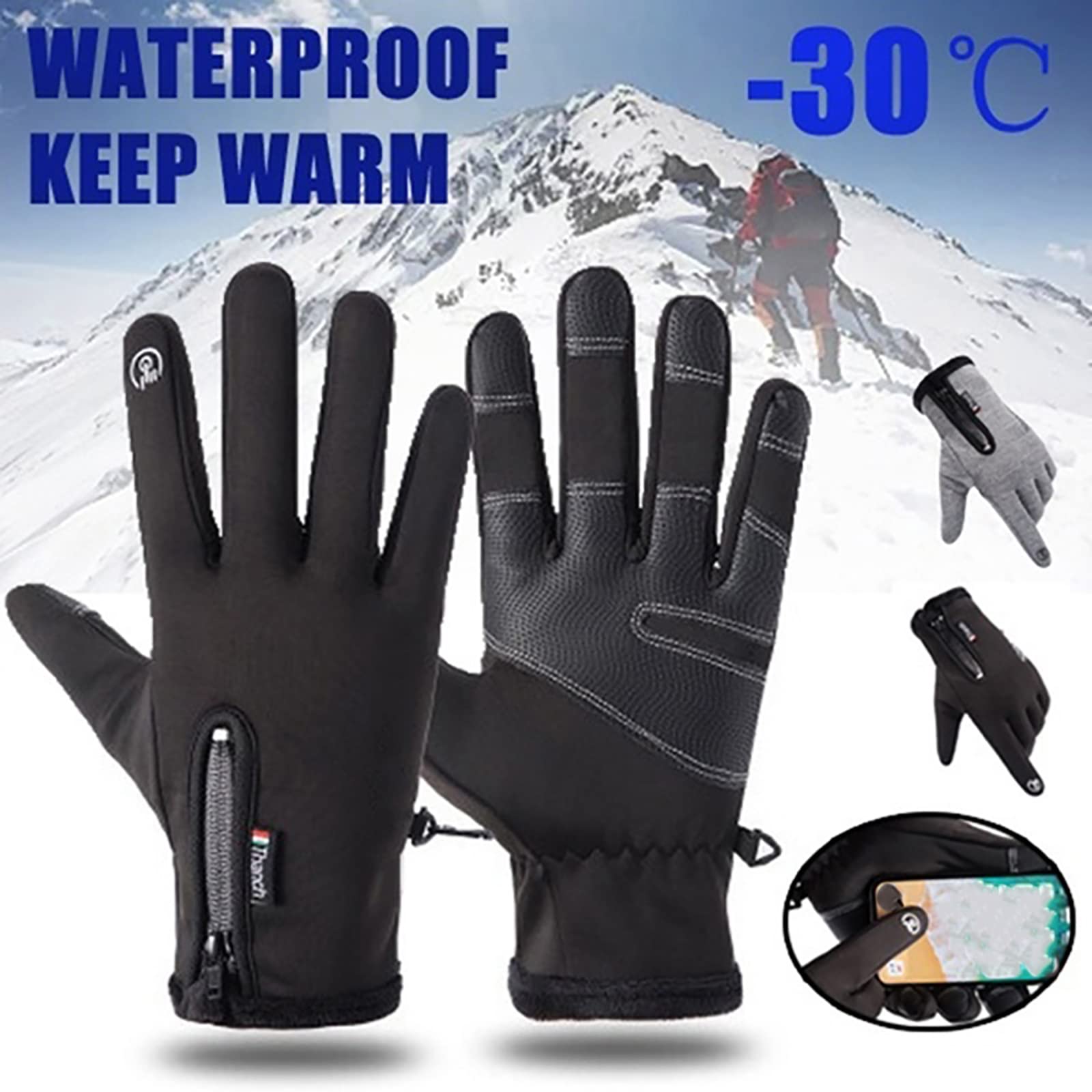 Guanti da Ciclismo Invernali Antivento Guanti da Sport all'Aria Aperta con Touch Screen in Pile Guanti Termici Impermeabili Traspiranti Anti-Shock