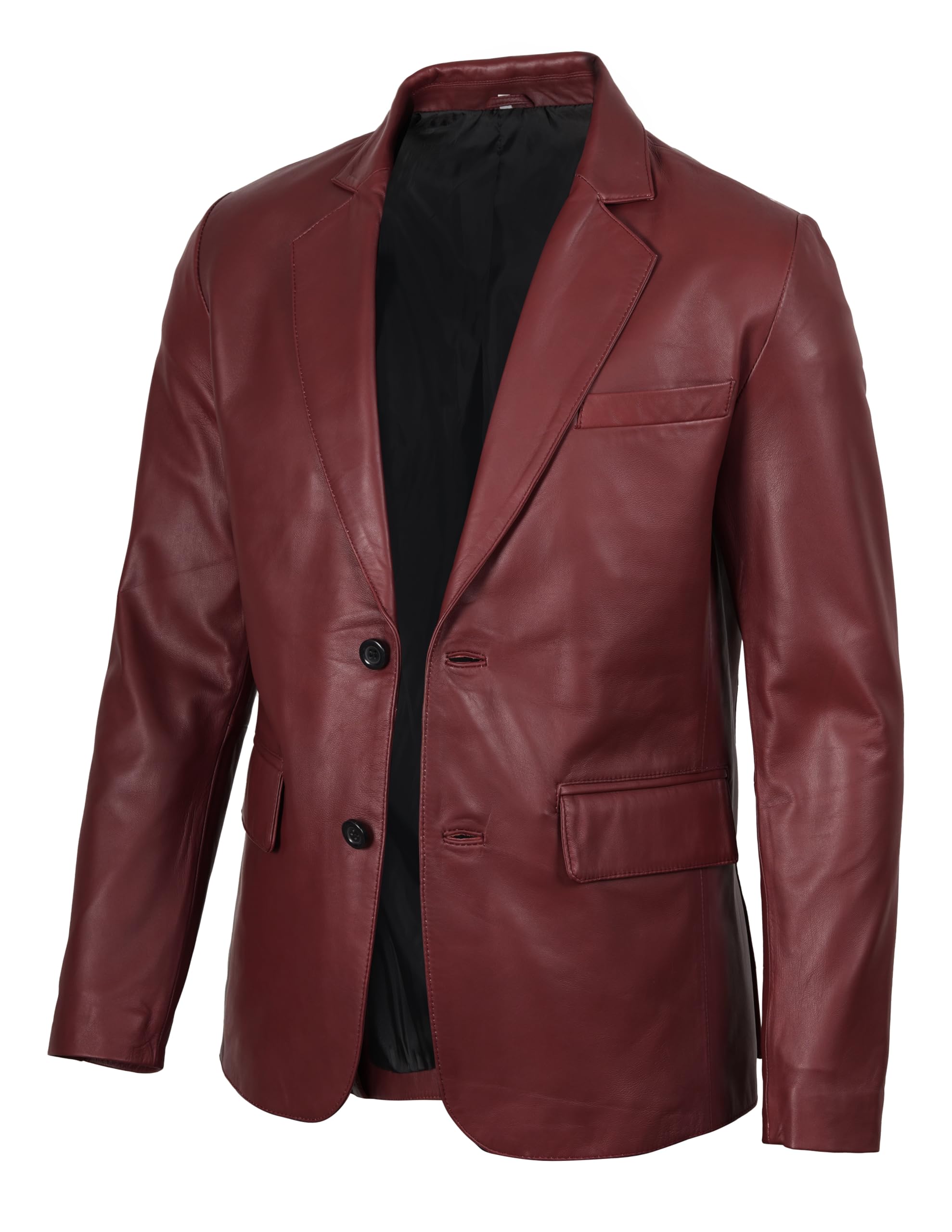 fjackets Mens Leather Jacket — Real Lambskin Leather Blazer, Notched Collar Sport Coat for Men