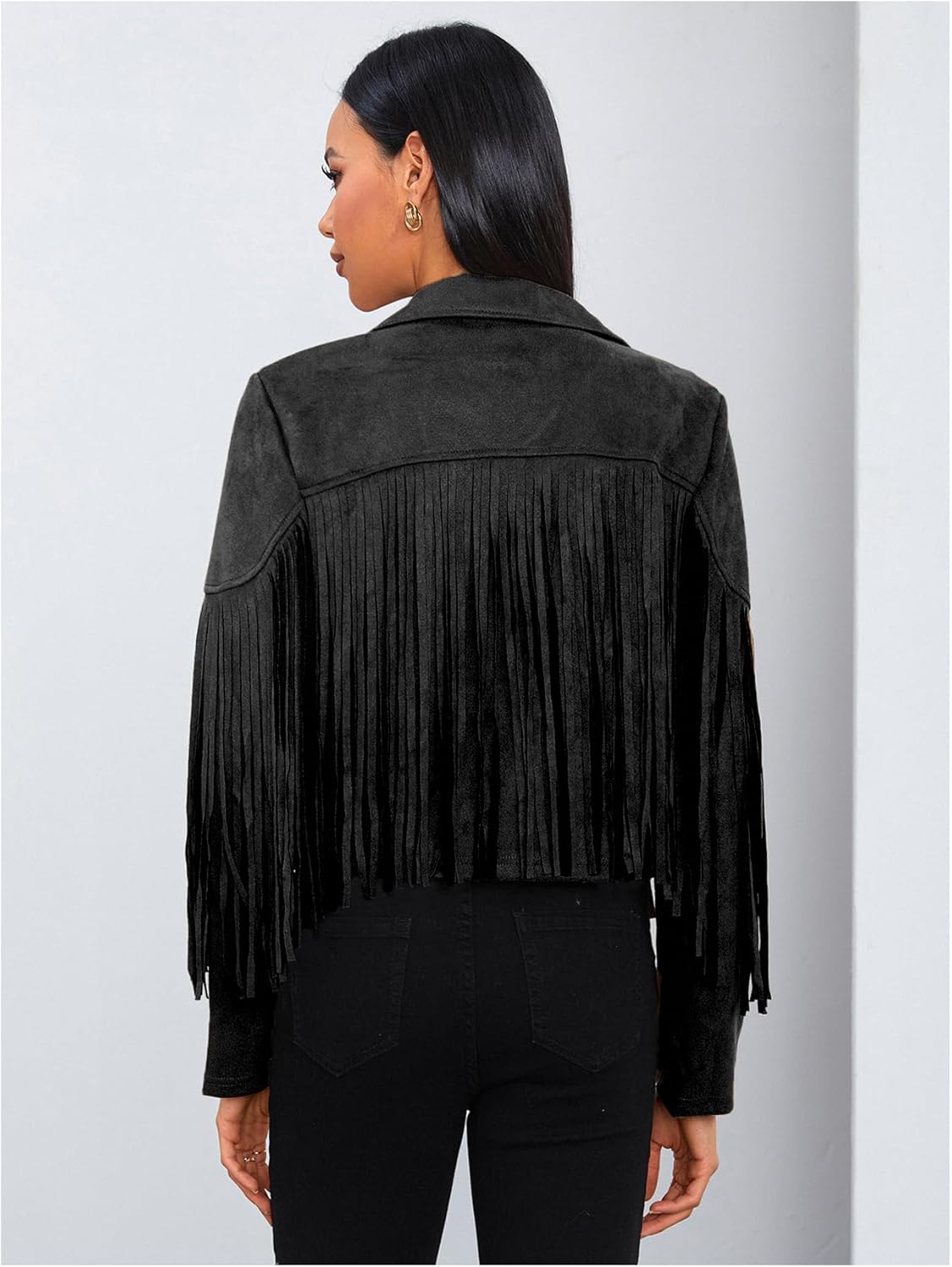 MakeMeChic Women's Faux Suede Tassel Jacket Button Down Fringe Jacket Outerwear - Image 2