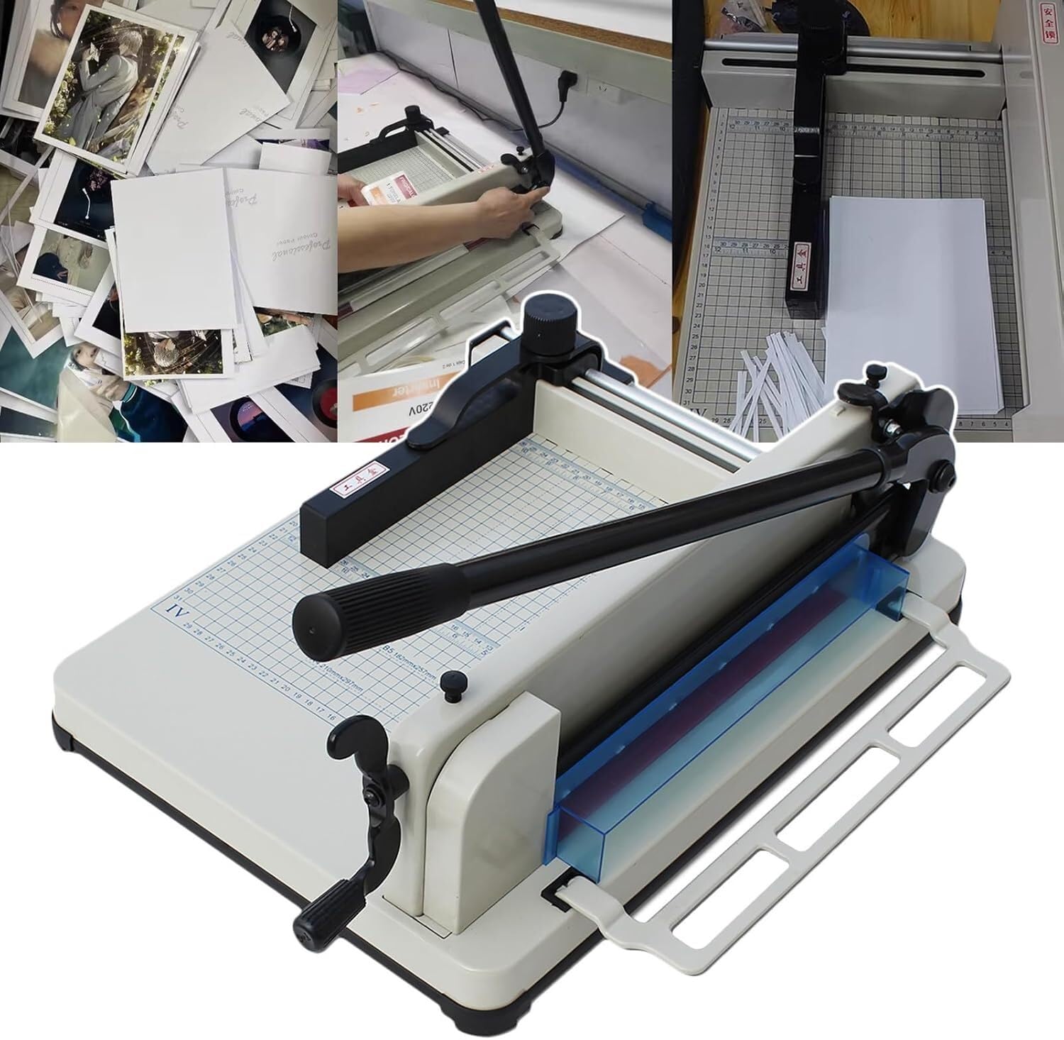 Taglierina Industriale per Carta con vano Guida di Taglio Trasparente, Formato A4, Resistente, capacità 400 Fogli, Ideale per uffici, scuole e tipografie.