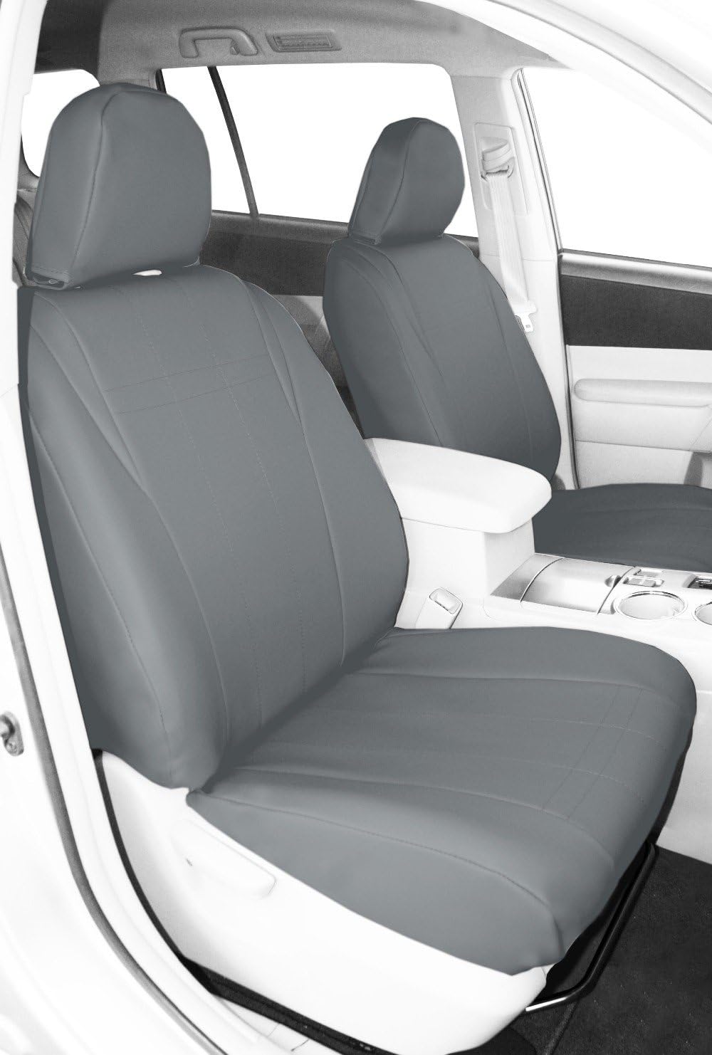 CalTrend Front Buckets Seats, Faux Leather Seat Covers for 2004-2009 Chrysler Aspen|Dodge Durango Light Grey Light Grey Insert and Trim