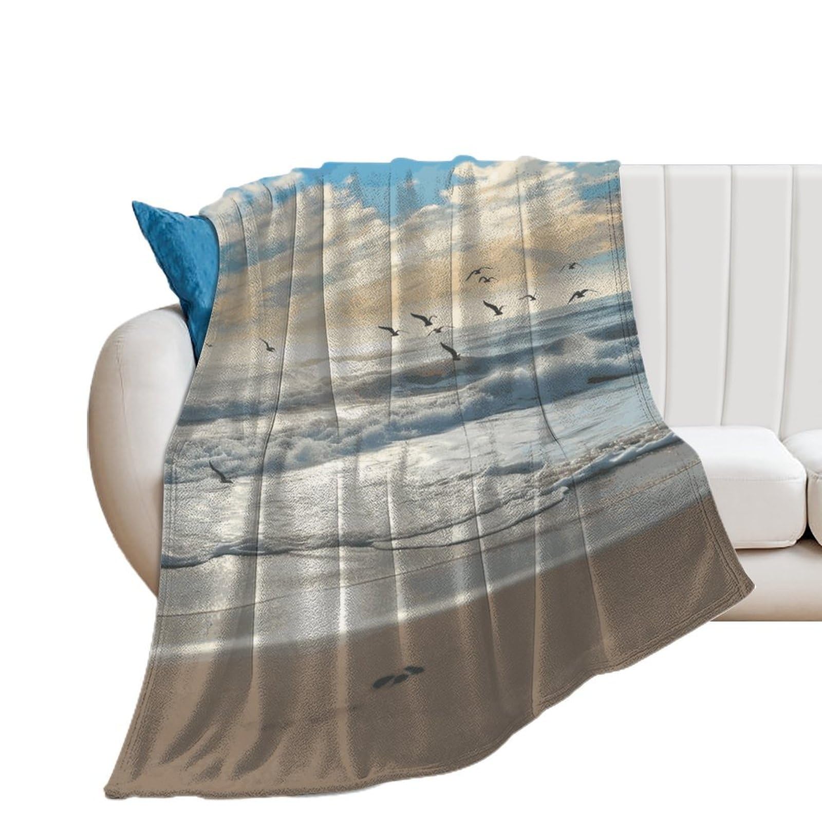 Couverture de lit de qualité supérieure motif oiseaux de mer et vagues