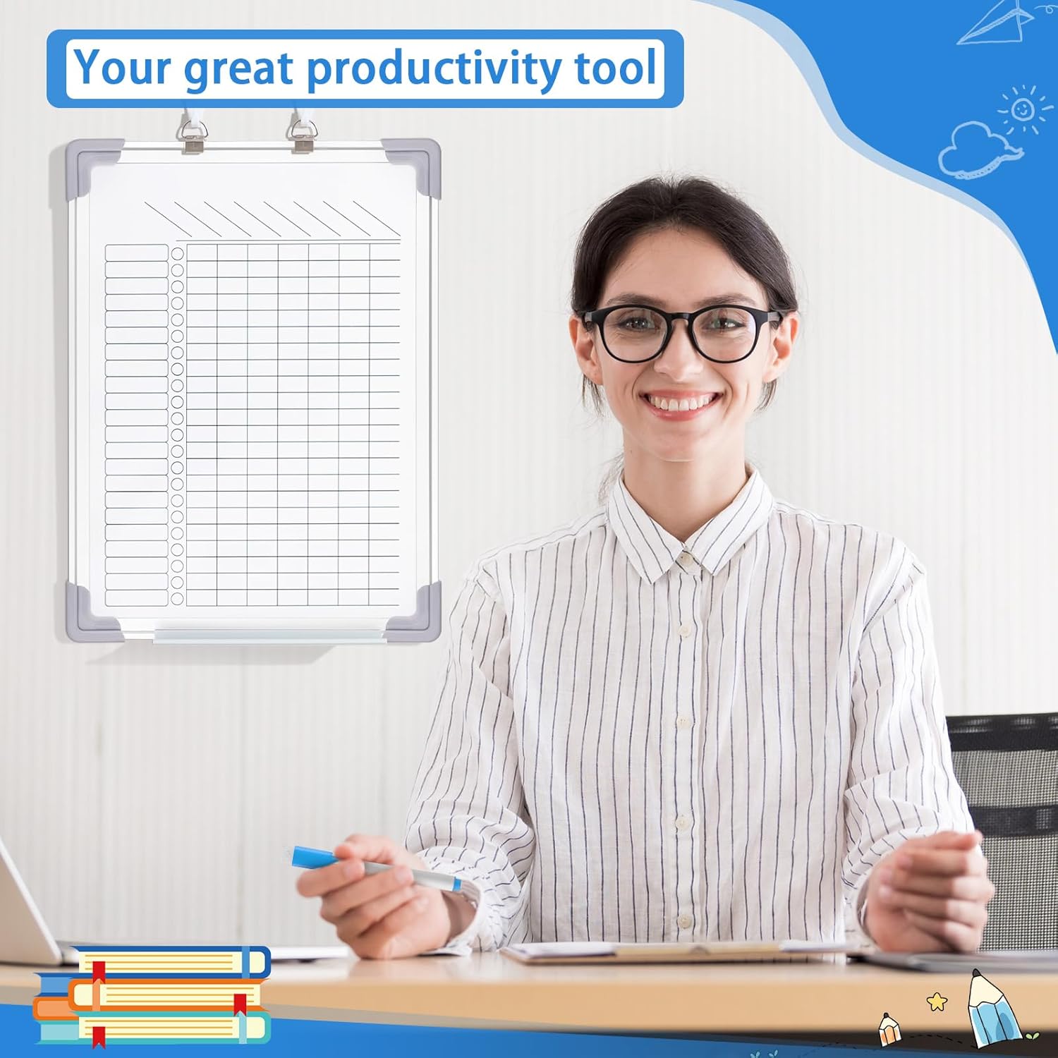 Janlaugh 16" x 12" Magnetic Chore Chart Dry Erase Whiteboard Magnetic to Do List Chore Board with Lines Double Sided Weekly Calendar with Frame 8 Marker 1 Eraser for Family Multiple Adults