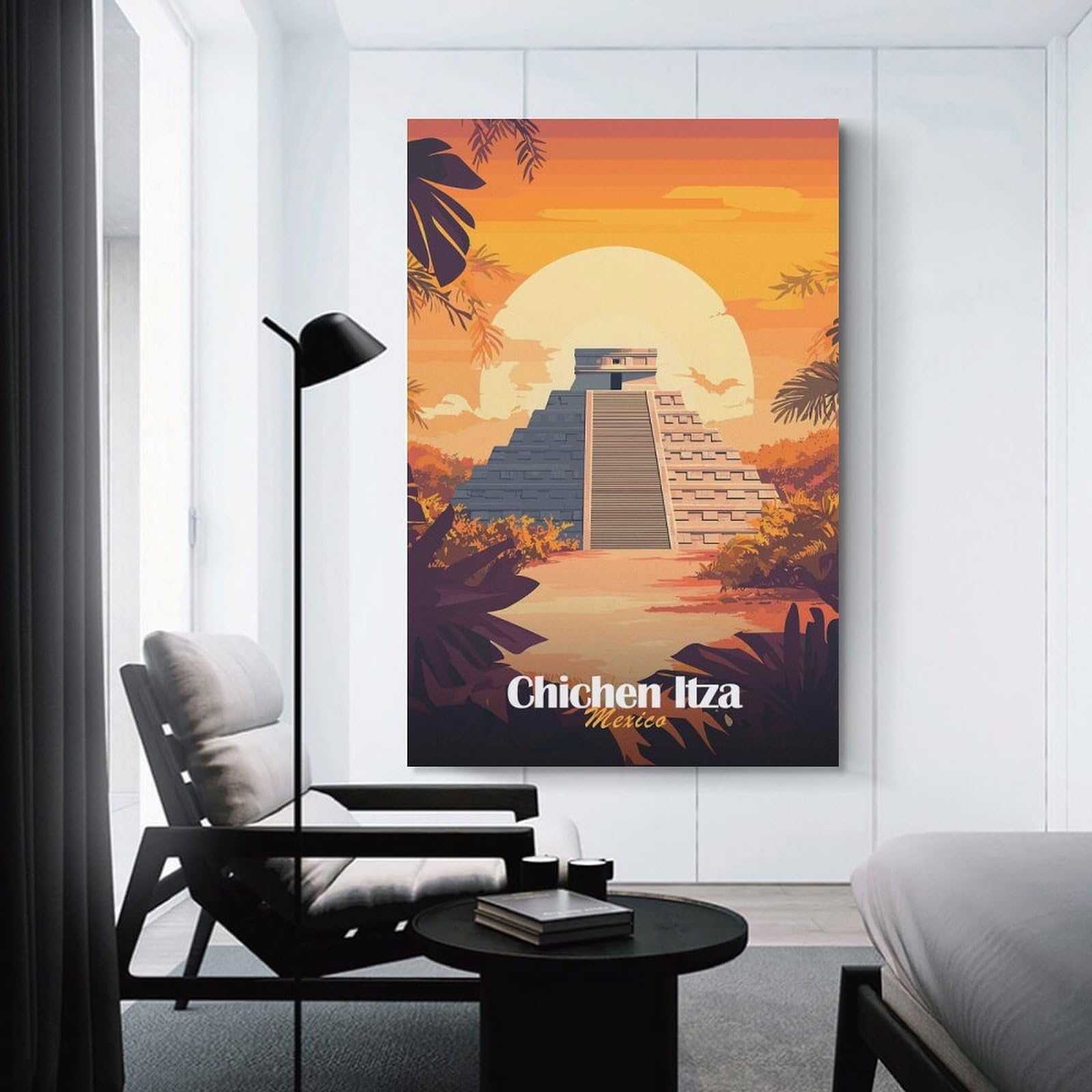 Junmoney Chichen Itza Pyramid Canvas Wall Decor, 12x18inch(30x45cm), for Apartment Walls, Studios Or Work Areas, Decorative Canvas Decor for Home Updates