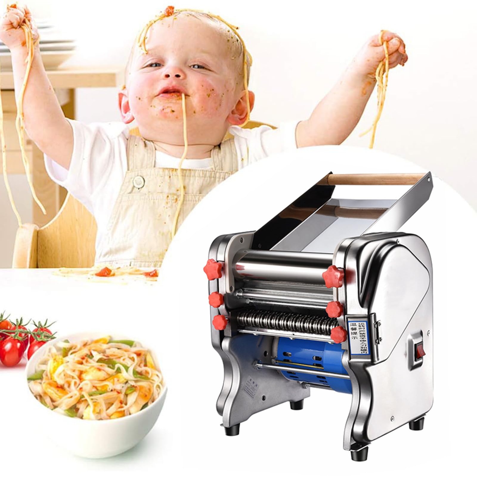 Macchina per Pasta Elettrica Commerciale,Rullo Pressa Pasta in Acciaio Inox,Macchina per Pasta Automatica da 550 W/750 W per Uso Domestico/Commerciale (Lama da 3 Mm/9 Mm) Doughwidth20cm