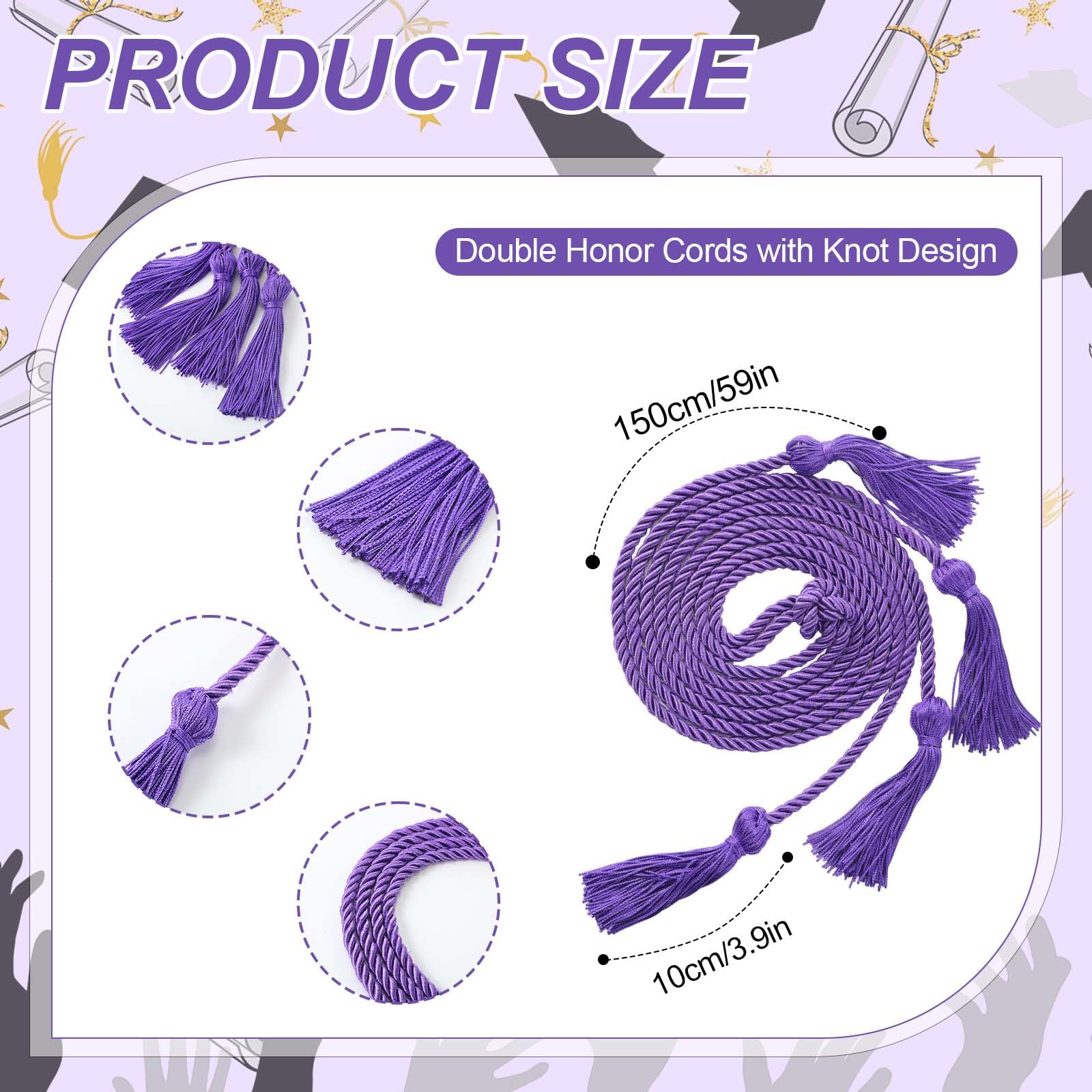Hahafelt 6 Pieces Double Graduation Honor Cords 2025 with Tassels Rope Honor Cord for 2025 Graduation Students Bachelor Master Doctoral Gown Grad Decor(Purple)