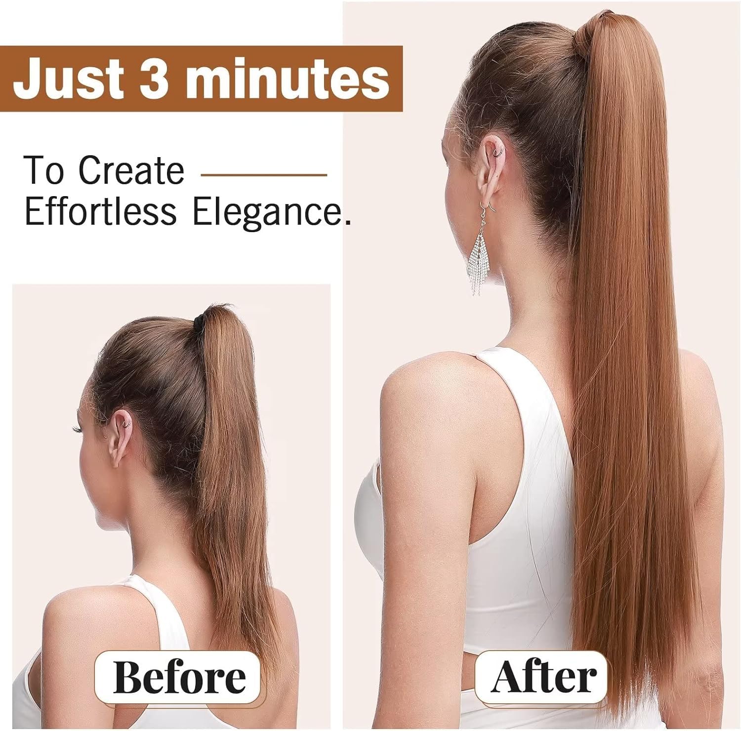 TESS Ponytail Extension 28 Inch,Hair Extensions Clip in Long Straight Synthetic Wrap Pony Tails Hair Pieces for Women(#24) - Image 4