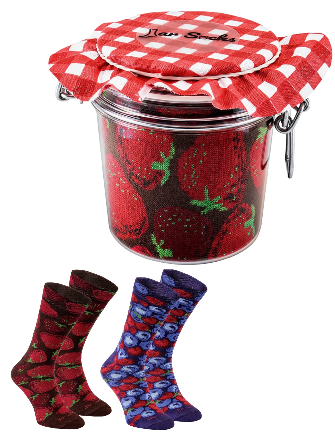 Rainbow Socks - Strawberries and Blueberries Socks in Jar Funny Gift Idea - 2 Pairs - Size 7,5-11