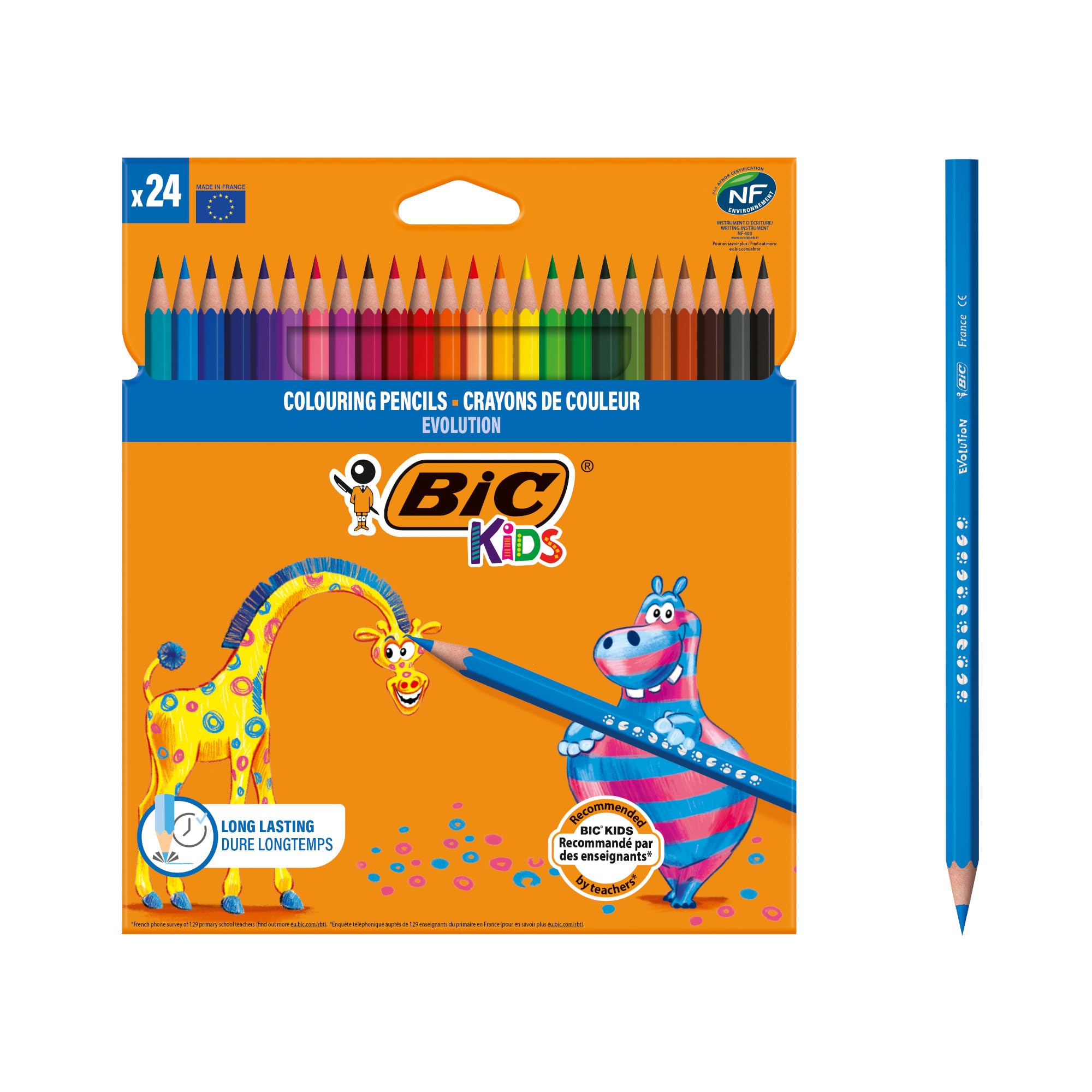 BIC Kids Evolution ECOlutions Lápices para Colorear - colores Surtidos, Blíster de 24 unidades