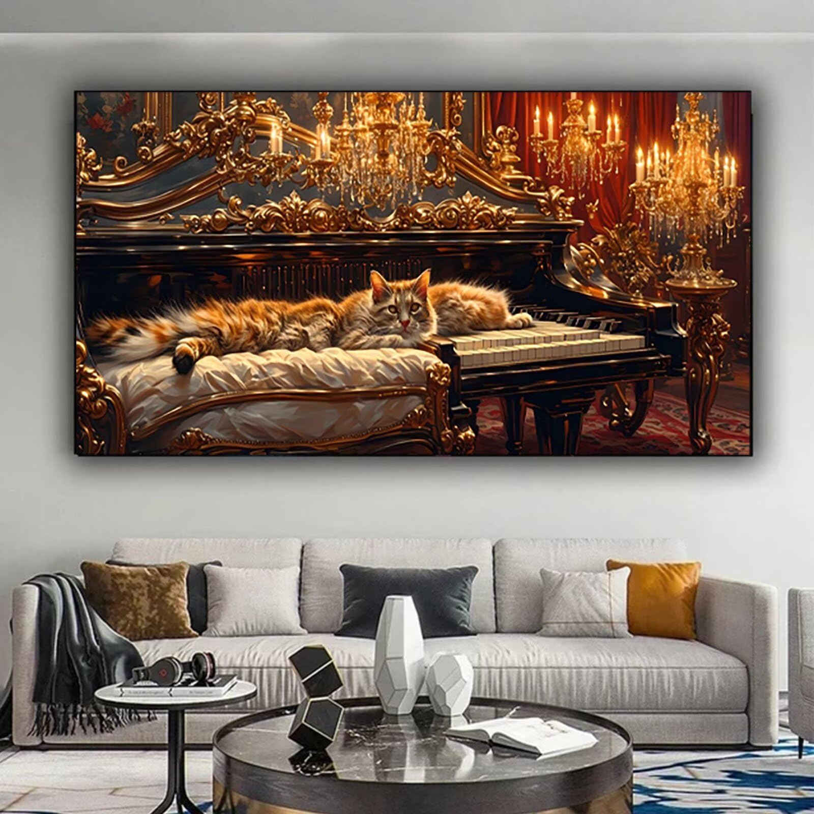 Malen nach Zahlen Kinder Klavier Malen Nach Zahlen Erwachsene, Geschenke für Mädchen Junge Bastelset Set, Malen nach Zahlen Katze | Malen nach Zahlen Ohne Rahmen, (60x120cm) Bastelset Erwachsene 1-C