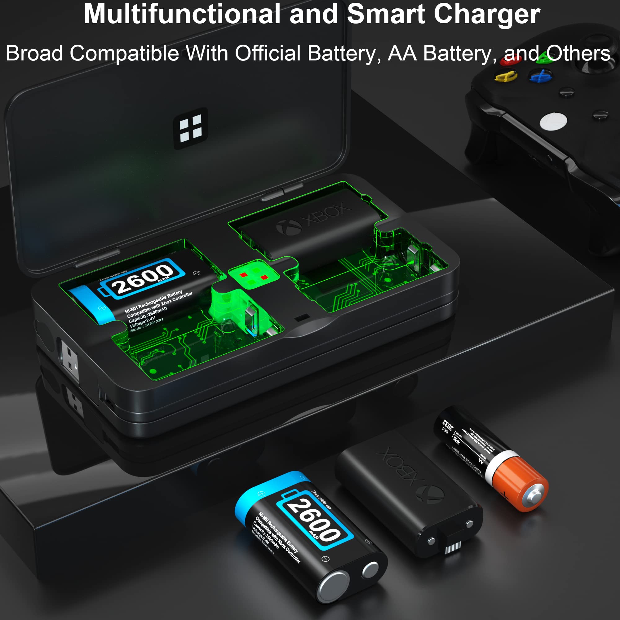 NOPWOK Batterie Manette Xbox, 2 Batteries 2600 mAh Compatibles avec Xbox One/One S/One X/Elite/Series X/Series S, 2 Battery Packs avec Chargeur câble Kits