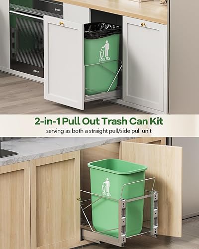 Miniatura 2 de Bote de basura extraíble para debajo del gabinete, montaje en puerta y tirador de doble modo, portabasuras extraíble, kit de elevación debajo del