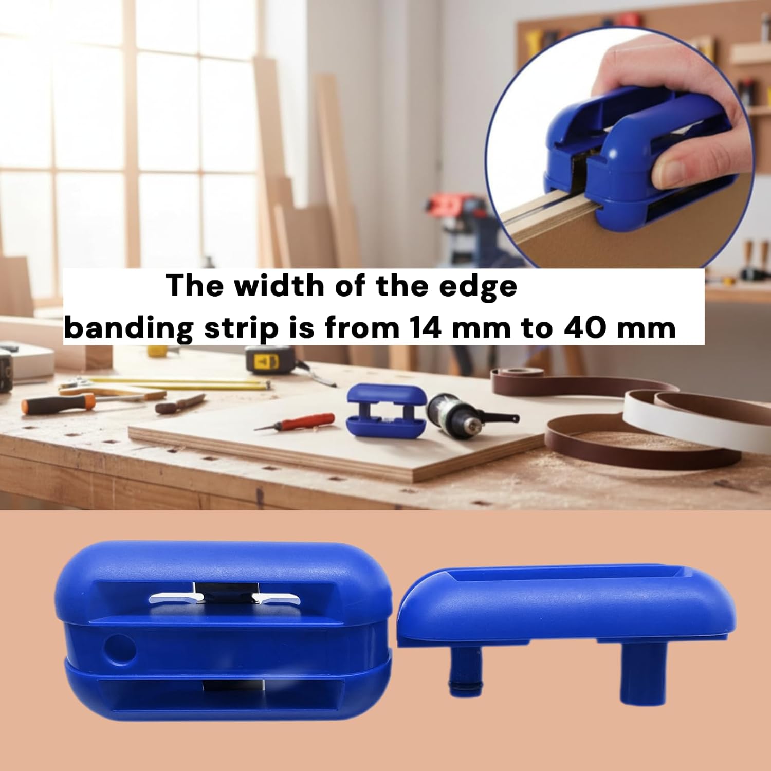 SHIAWASENA Hand Planer Versatile Woodworking Edge Bander for Burrs, Edge Banding Trimmer with Tungsten Carbide Blades, Double & Single Edge Operation for ABS, PVC, Veneer, Laminate, Melamine(Blue)